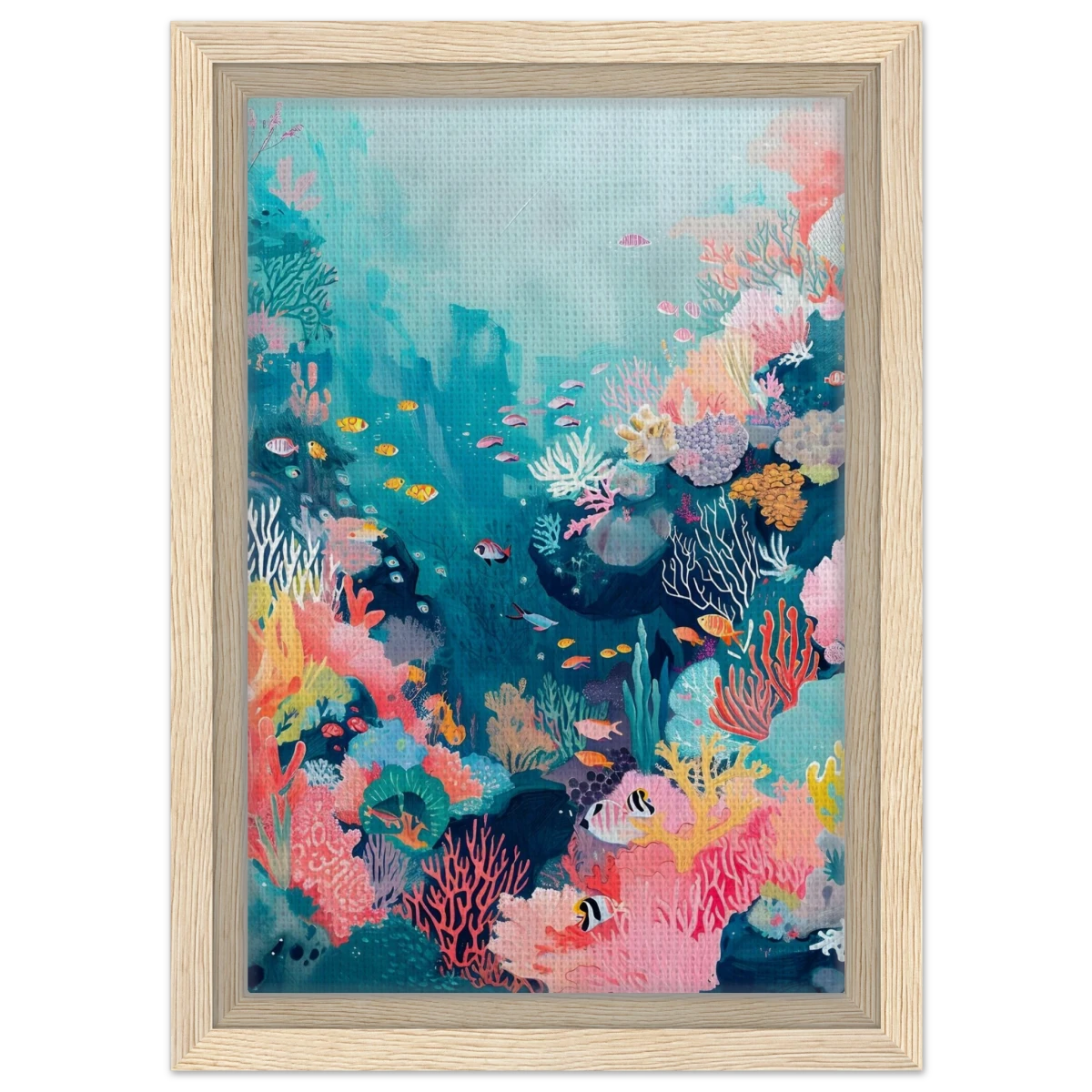 "Coral Symphony" – Underwater Reef Wall Art Print - Framed Canvas - 20x30 cm / 8x12″ - Wood frame