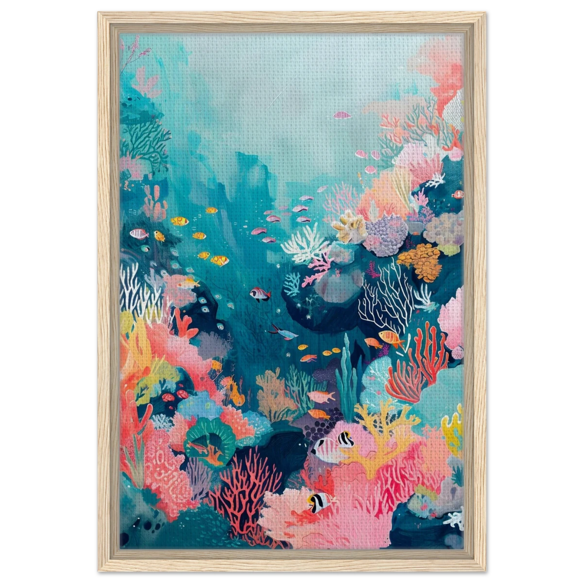 "Coral Symphony" – Underwater Reef Wall Art Print - Framed Canvas - 40x60 cm / 16x24″ - Wood frame