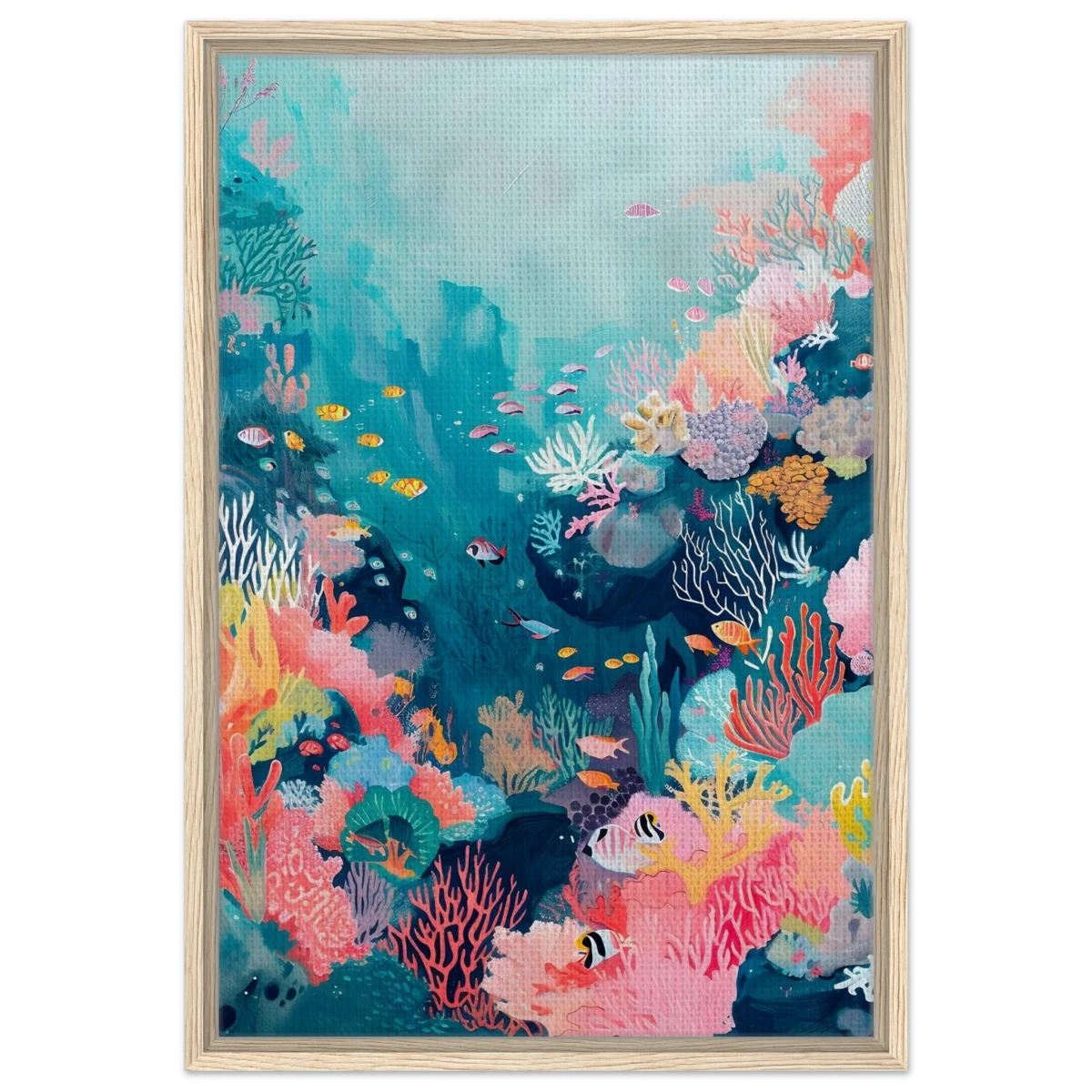 "Coral Symphony" – Underwater Reef Wall Art Print - Framed Canvas - 50x75 cm / 20x30″ - Wood frame