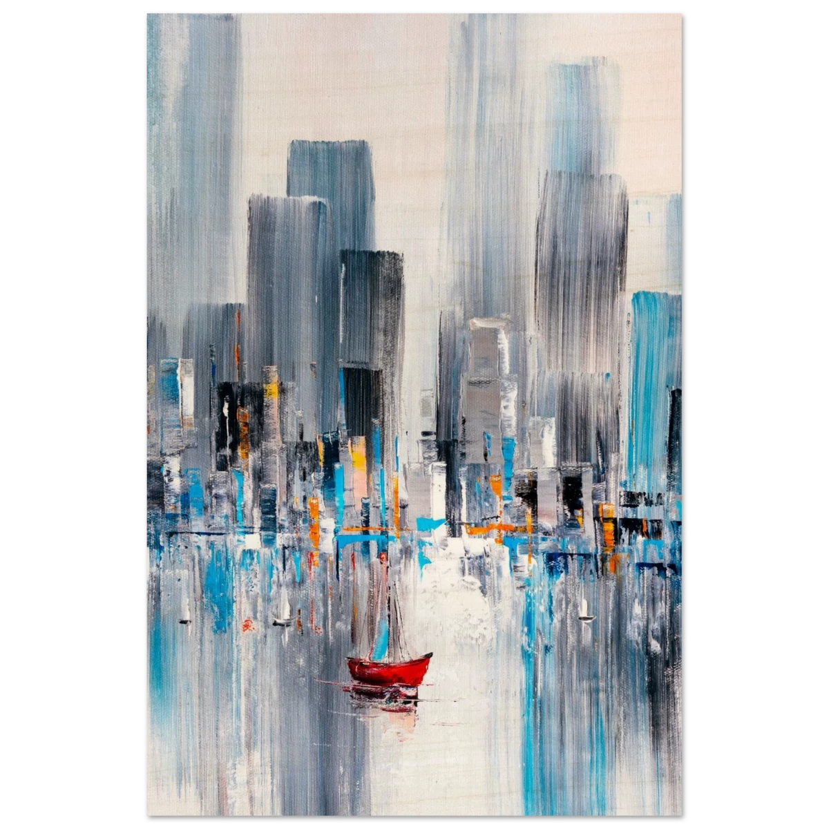 “Crimson Drift” – City Stillness in Motion | Modern Abstract Wall art Print - Wood Prints - 60x90 cm / 24x36″ -