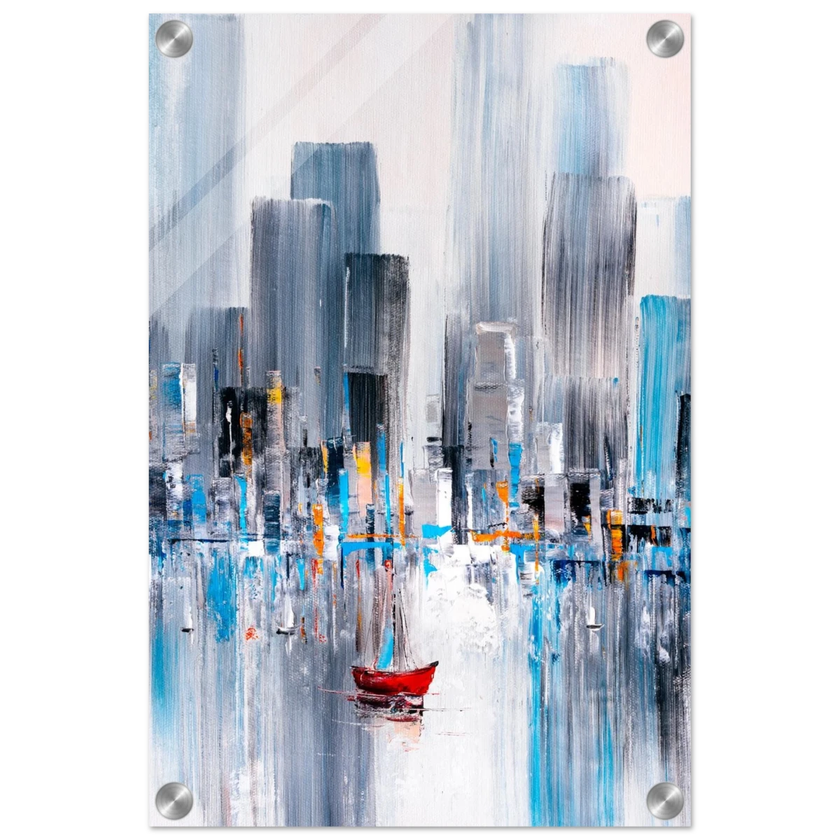 “Crimson Drift” – City Stillness in Motion | Modern Abstract Wall art Print - Acrylic Print - 30x45 cm / 12x18″ -