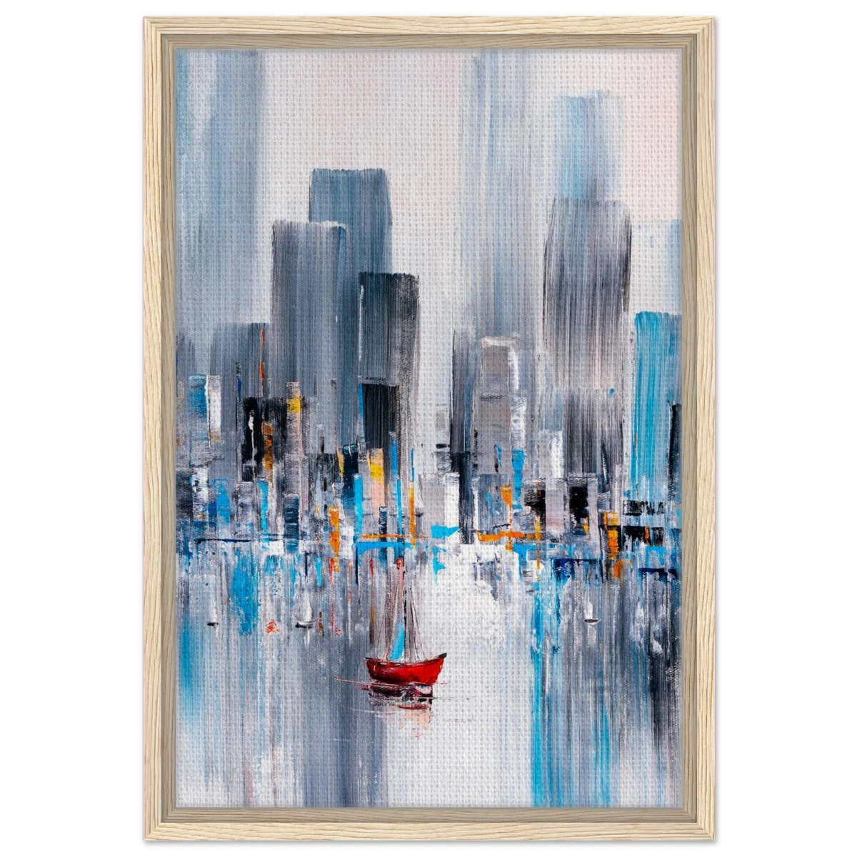 “Crimson Drift” – City Stillness in Motion | Modern Abstract Wall art Print - Framed Canvas - 40x60 cm / 16x24″ - Wood frame
