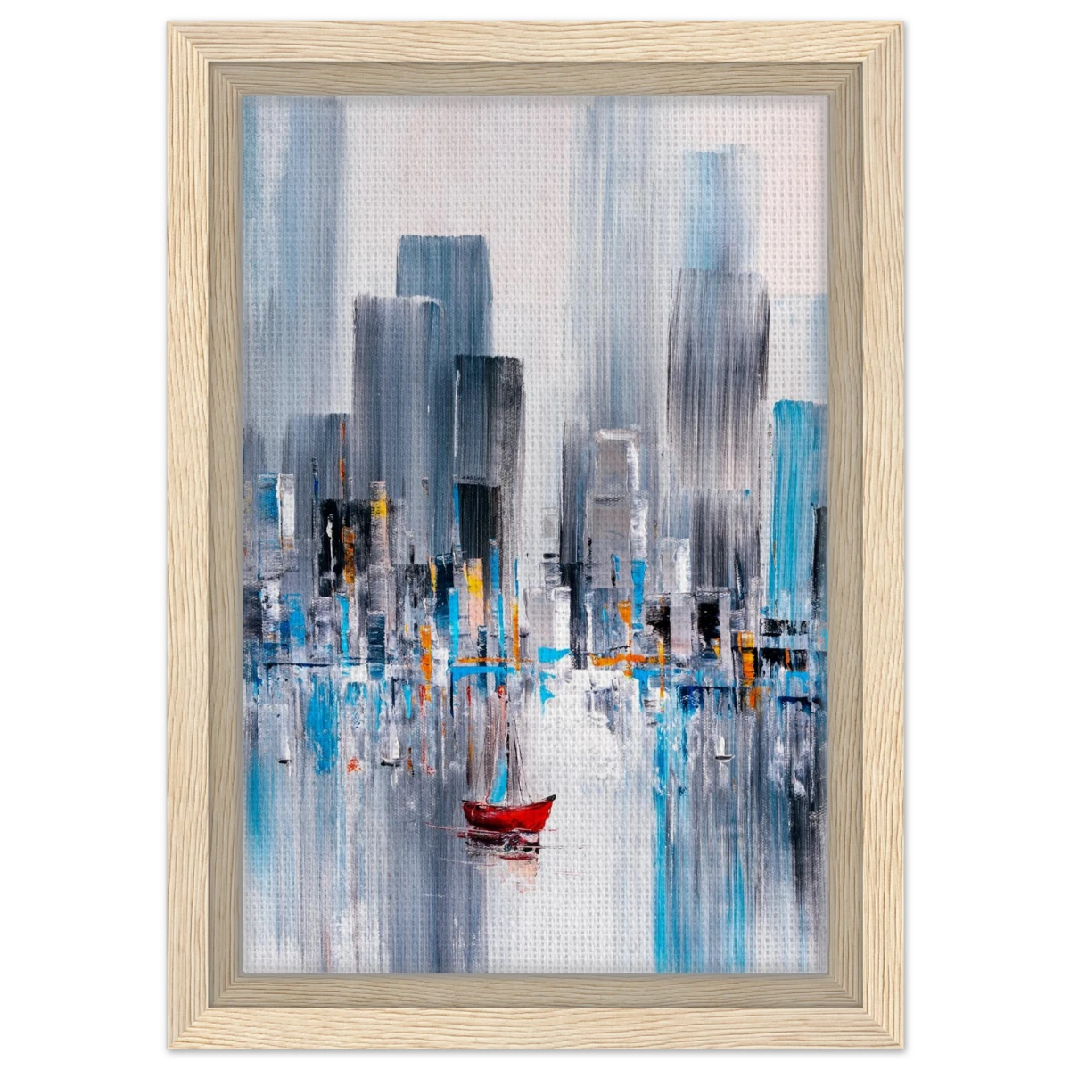 “Crimson Drift” – City Stillness in Motion | Modern Abstract Wall art Print - Framed Canvas - 20x30 cm / 8x12″ - Wood frame
