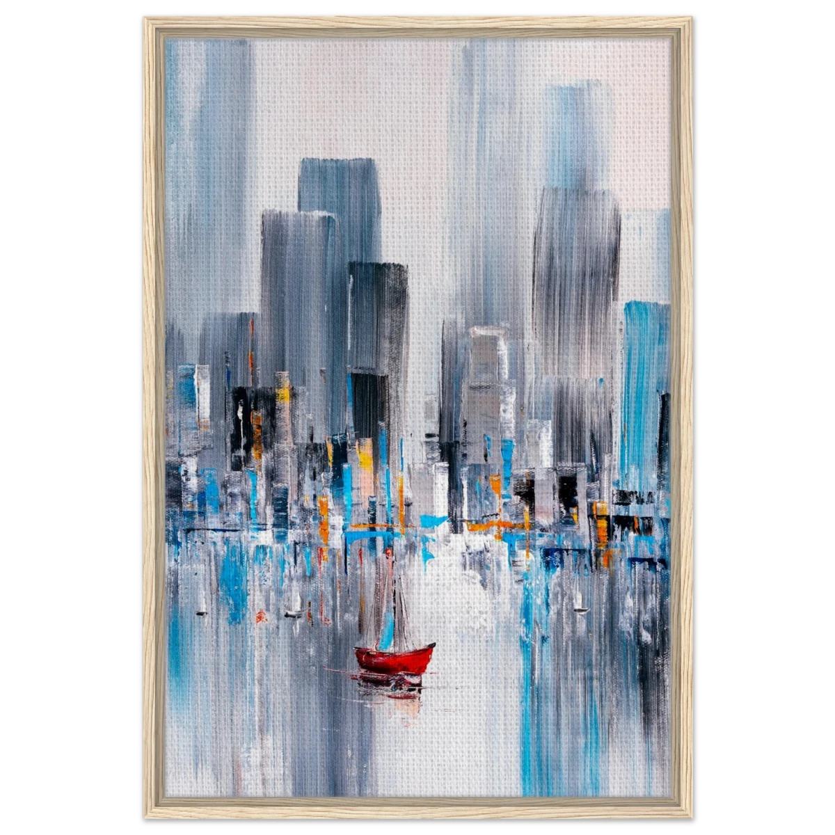“Crimson Drift” – City Stillness in Motion | Modern Abstract Wall art Print - Framed Canvas - 60x90 cm / 24x36″ - Wood frame
