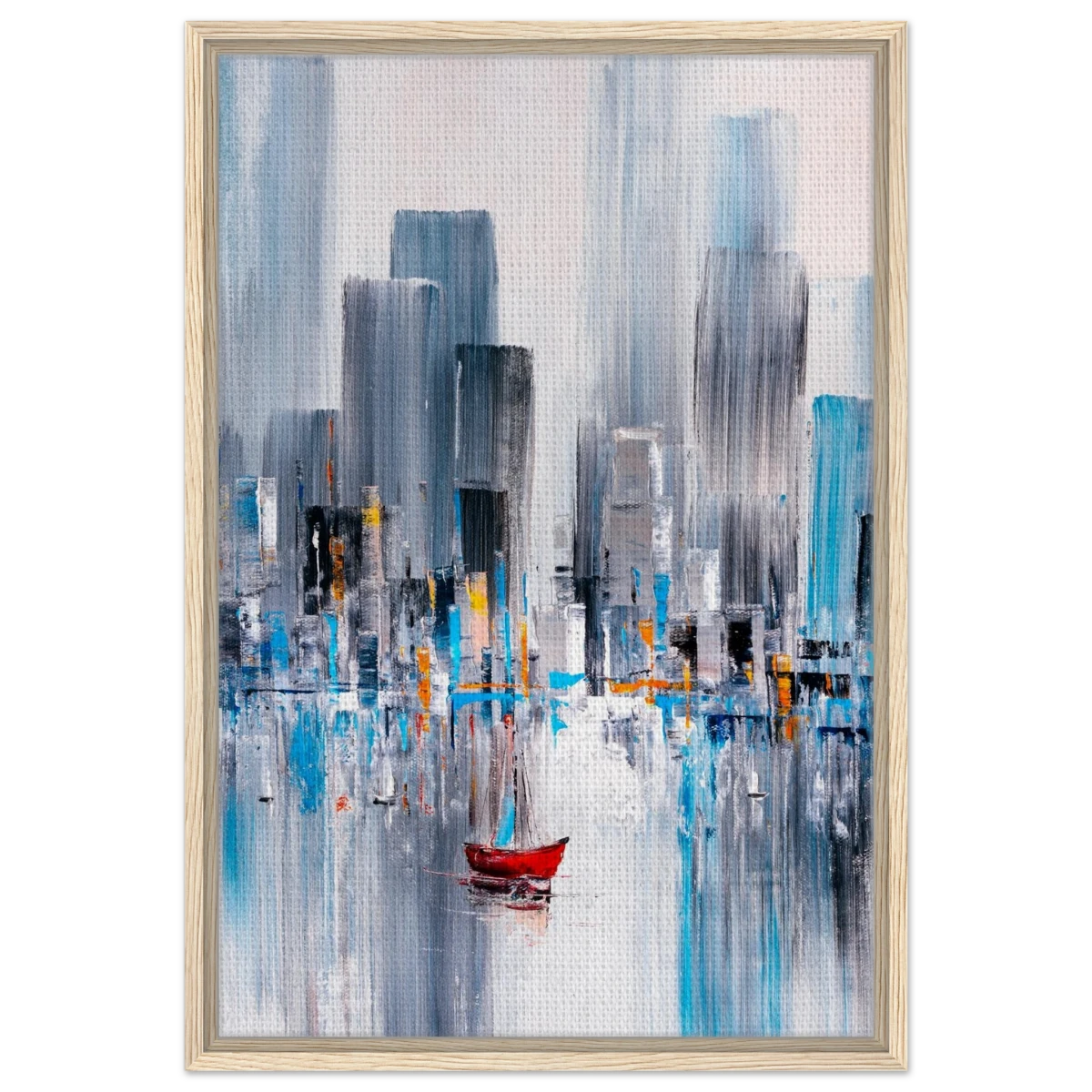 “Crimson Drift” – City Stillness in Motion | Modern Abstract Wall art Print - Framed Canvas - 50x75 cm / 20x30″ - Wood frame