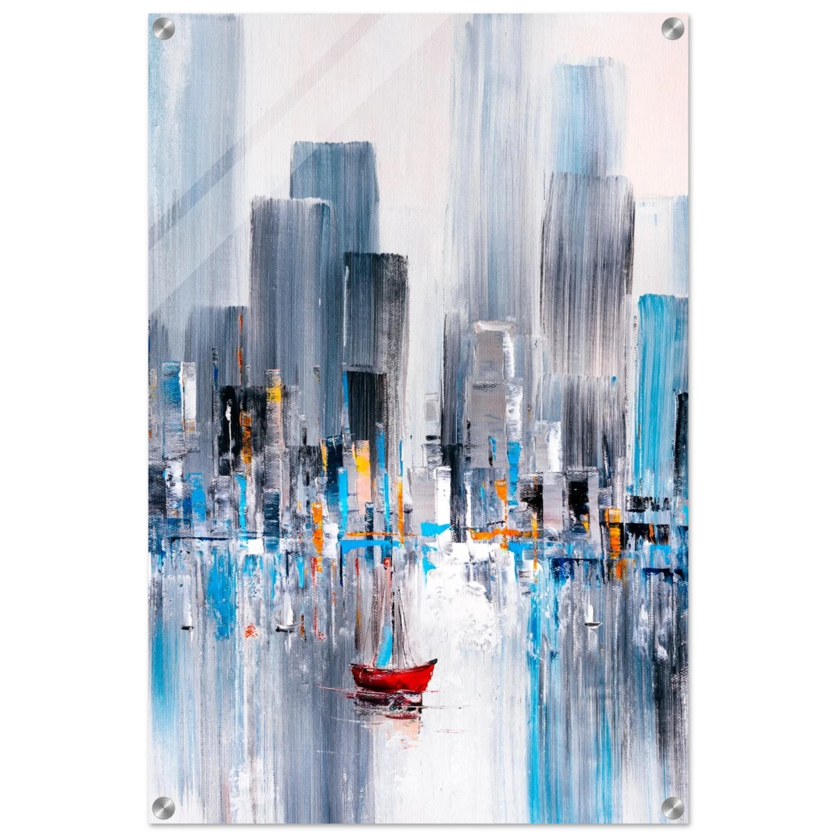 “Crimson Drift” – City Stillness in Motion | Modern Abstract Wall art Print - Acrylic Print - 50x75 cm / 20x30″ -