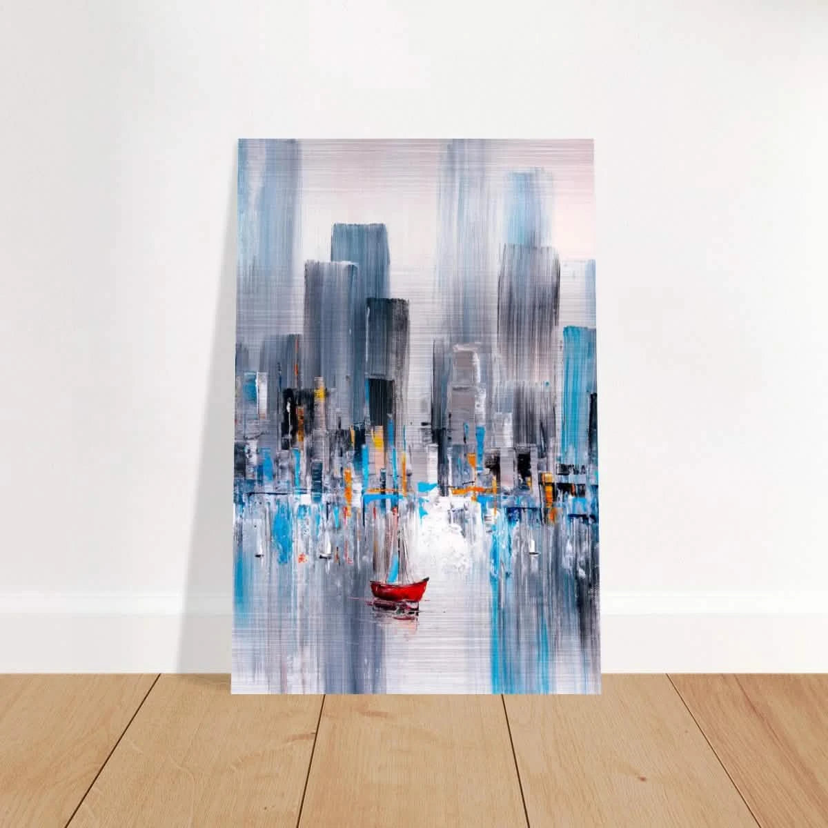 “Crimson Drift” – City Stillness in Motion | Modern Abstract Wall art Print - Brushed Aluminum Print - 20x30 cm / 8x12″ -