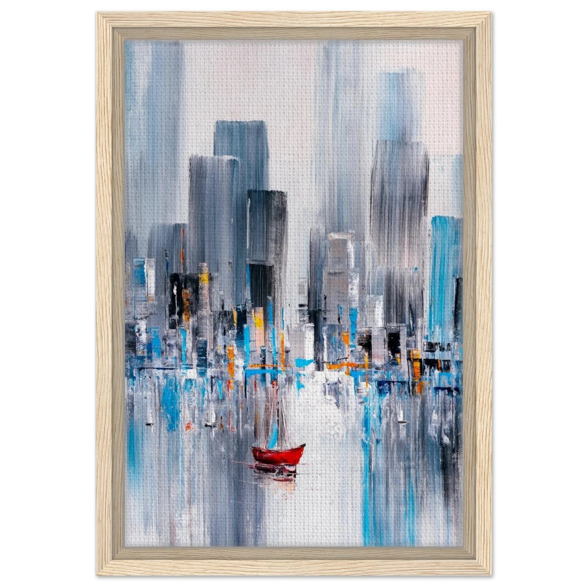 “Crimson Drift” – City Stillness in Motion | Modern Abstract Wall art Print - Framed Canvas - 30x45 cm / 12x18″ - Wood frame