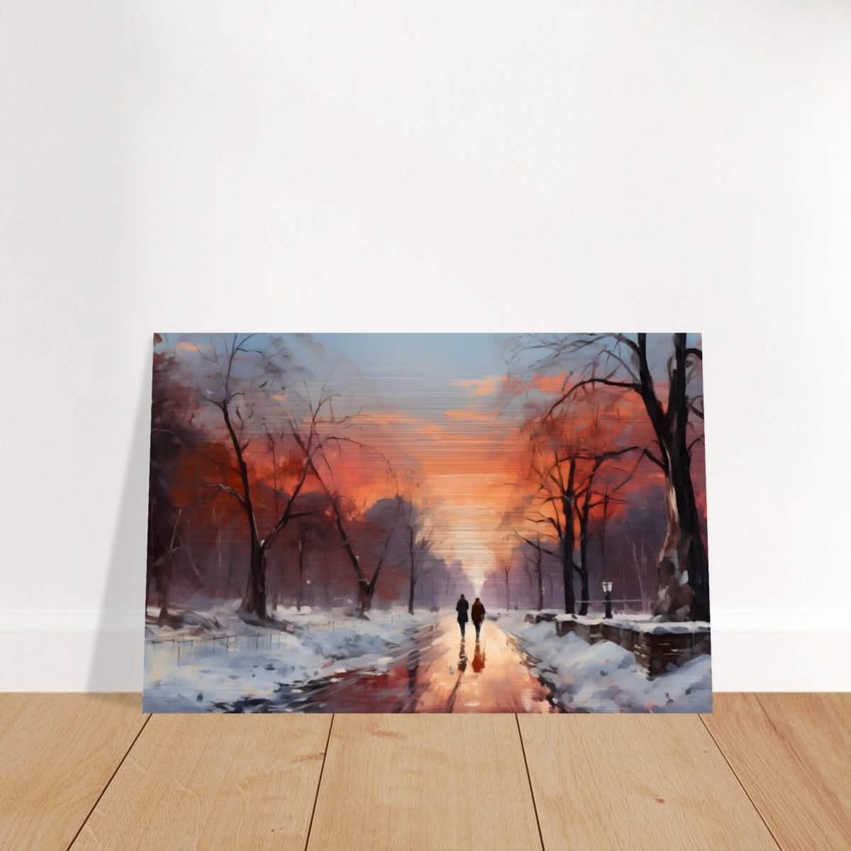 Crimson Dusk Walk | Winter Evening Glow | Nature Art Wall art print - Brushed Aluminum Print - 30x45 cm / 12x18″ -