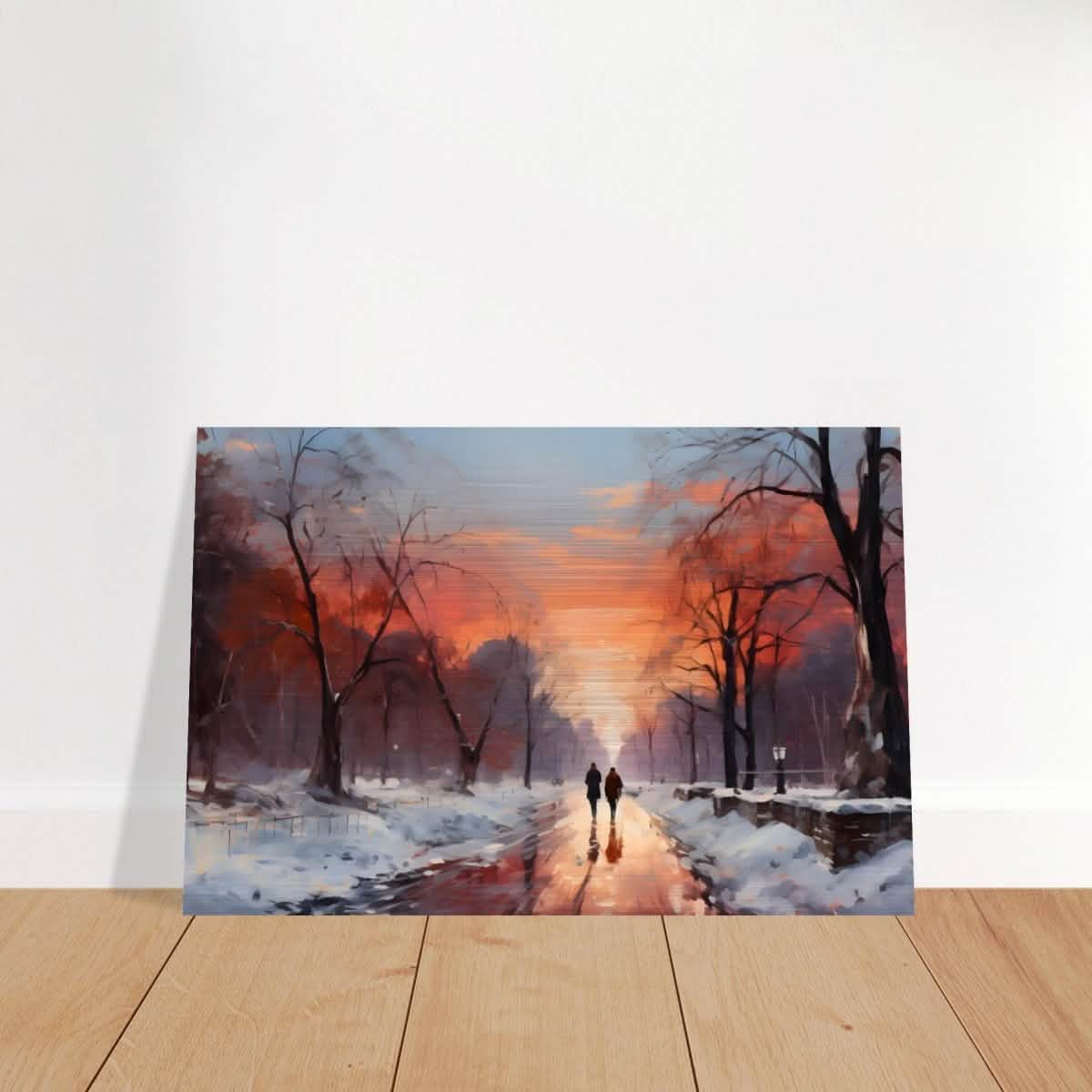 Crimson Dusk Walk | Winter Evening Glow | Nature Art Wall art print - Brushed Aluminum Print - 40x60 cm / 16x24″ -