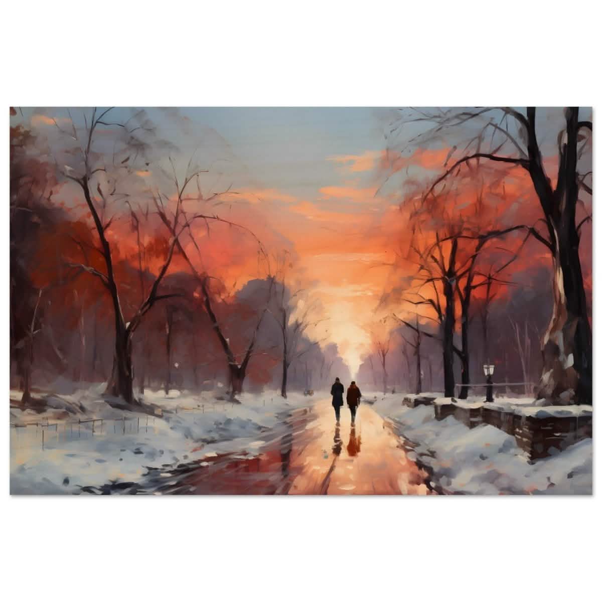 Crimson Dusk Walk | Winter Evening Glow | Nature Art Wall art print - Wood Prints - 40x60 cm / 16x24″ -