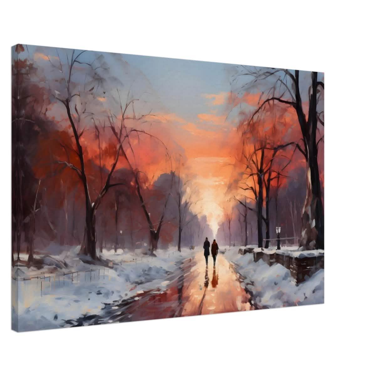 Crimson Dusk Walk | Winter Evening Glow | Nature Art Wall art print - Canvas - 60x90 cm / 24x36″ -
