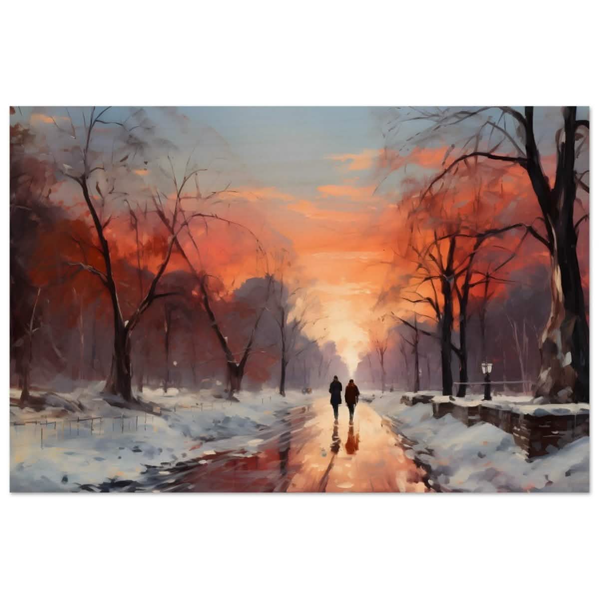 Crimson Dusk Walk | Winter Evening Glow | Nature Art Wall art print - Wood Prints - 30x45 cm / 12x18″ -