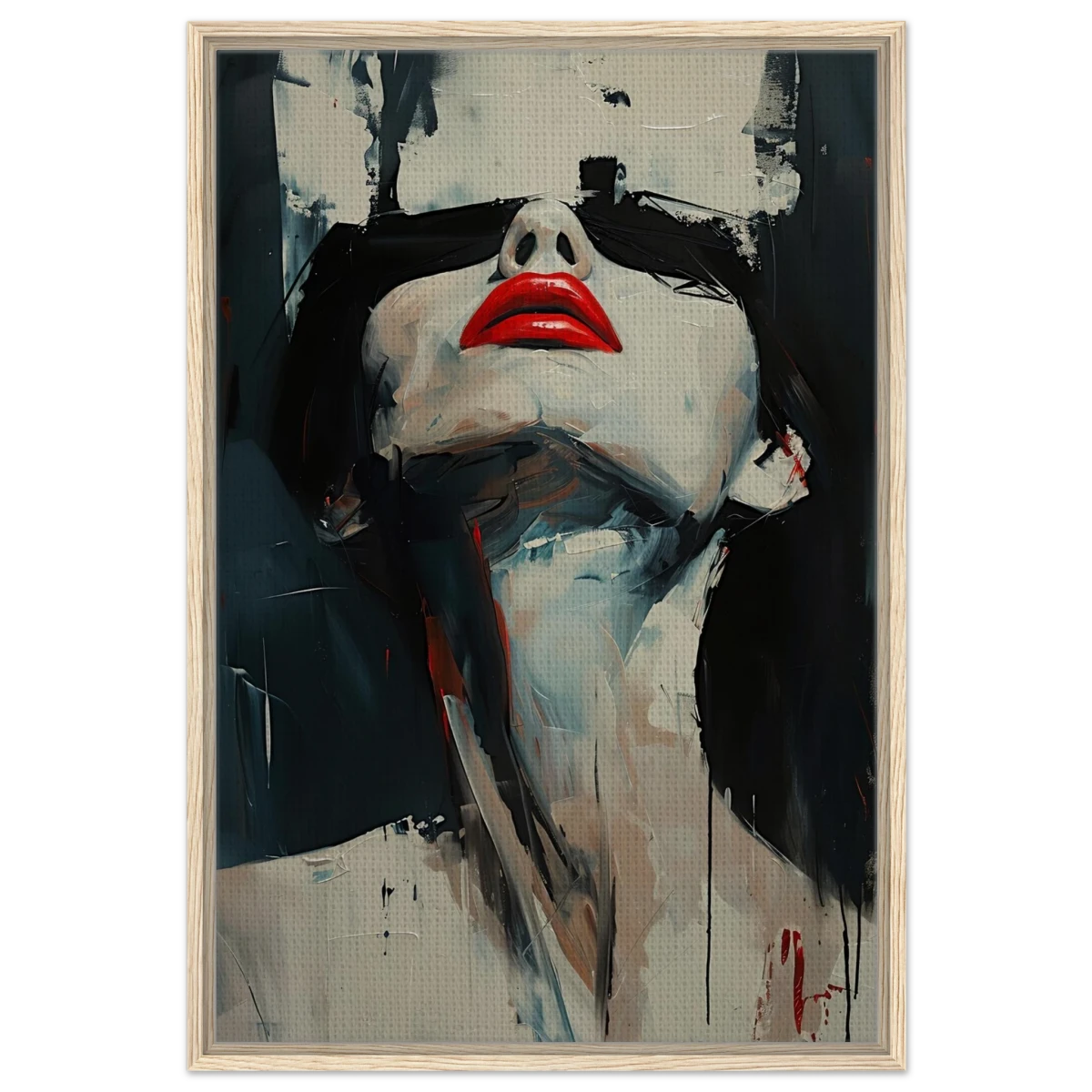 Crimson Silence – Abstract Expression of Desire - Framed Canvas - 60x90 cm / 24x36″ - Wood frame