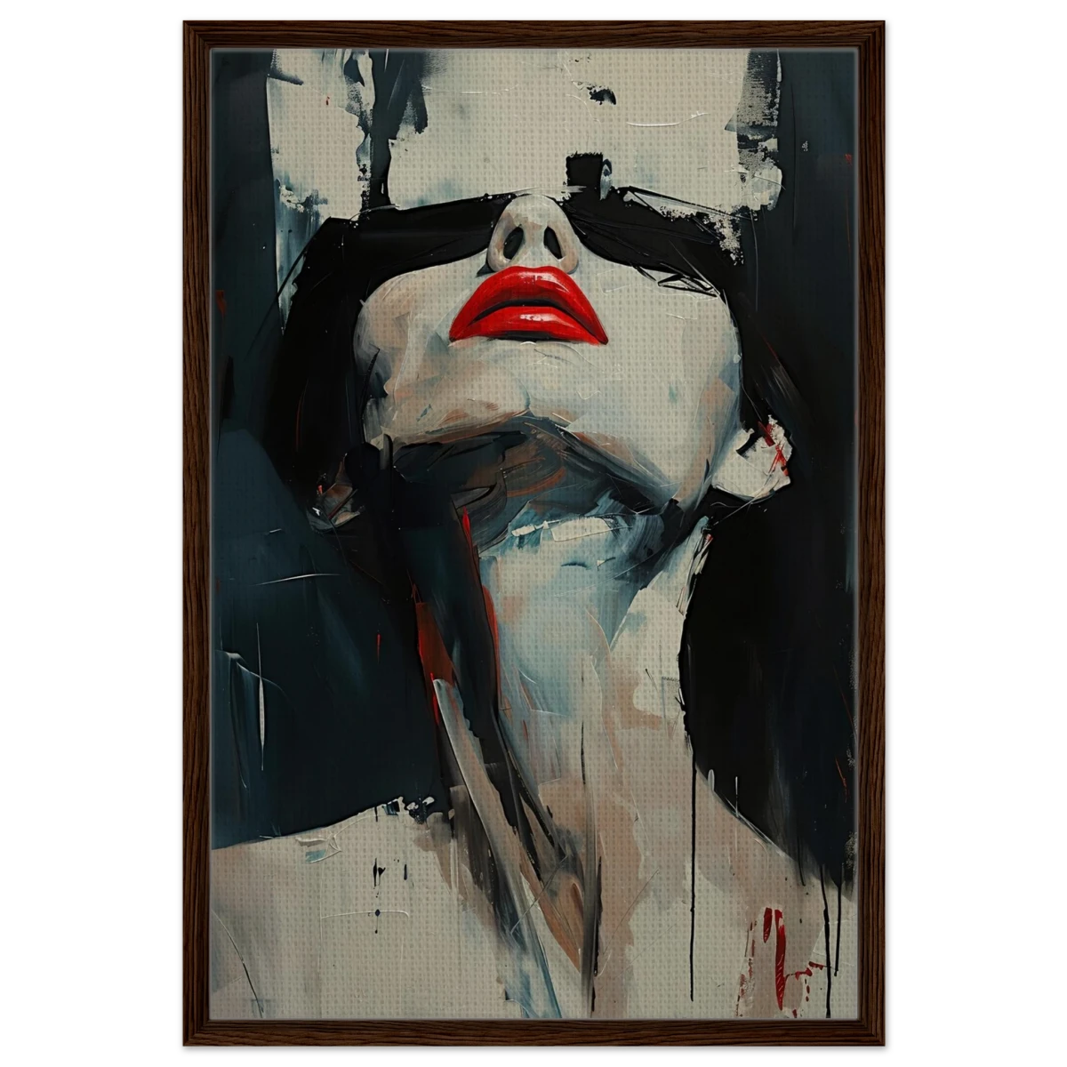 Crimson Silence – Abstract Expression of Desire - Framed Canvas - 60x90 cm / 24x36″ - Dark wood frame