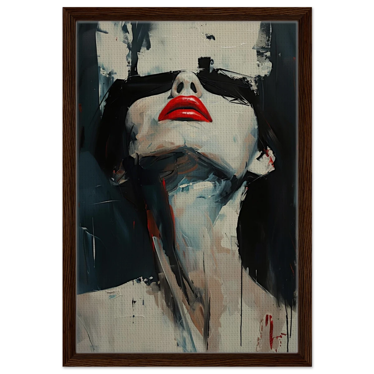 Crimson Silence – Abstract Expression of Desire - Framed Canvas - 40x60 cm / 16x24″ - Dark wood frame