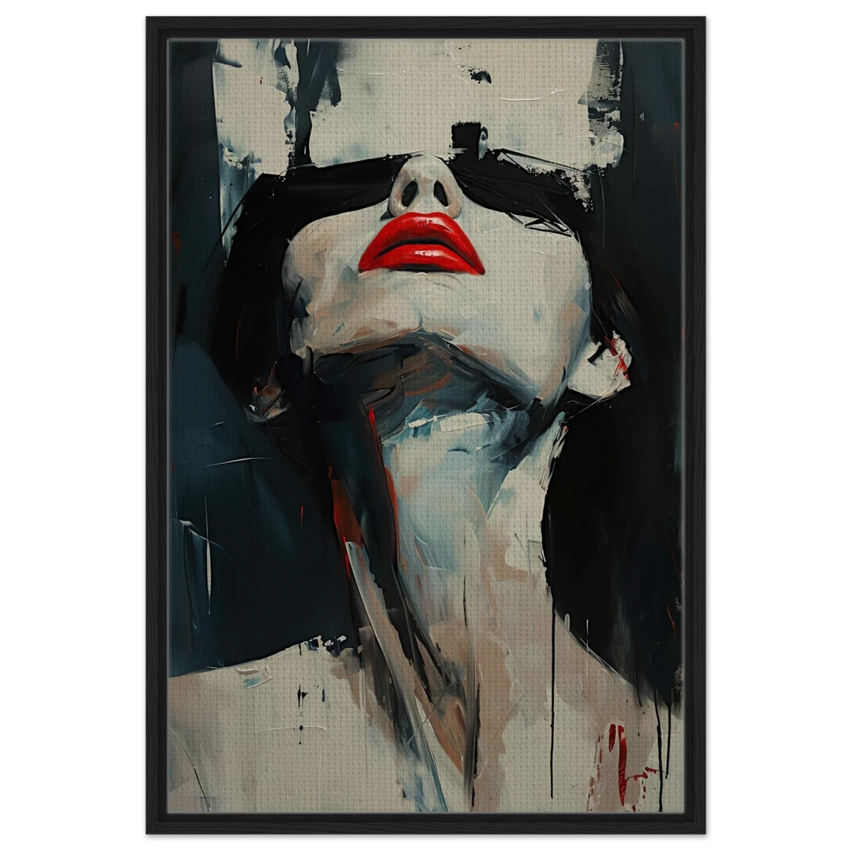 Crimson Silence – Abstract Expression of Desire - Framed Canvas - 60x90 cm / 24x36″ - Black frame