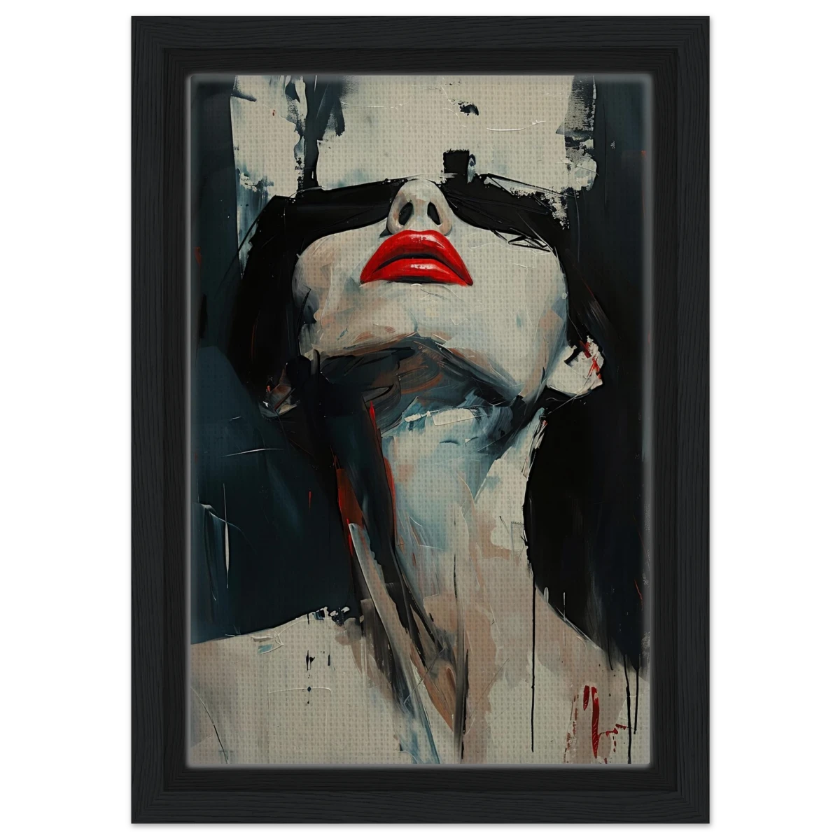 Crimson Silence – Abstract Expression of Desire - Framed Canvas - 20x30 cm / 8x12″ - Black frame