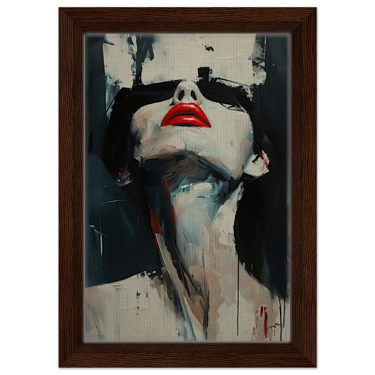Crimson Silence – Abstract Expression of Desire - Framed Canvas - 20x30 cm / 8x12″ - Dark wood frame