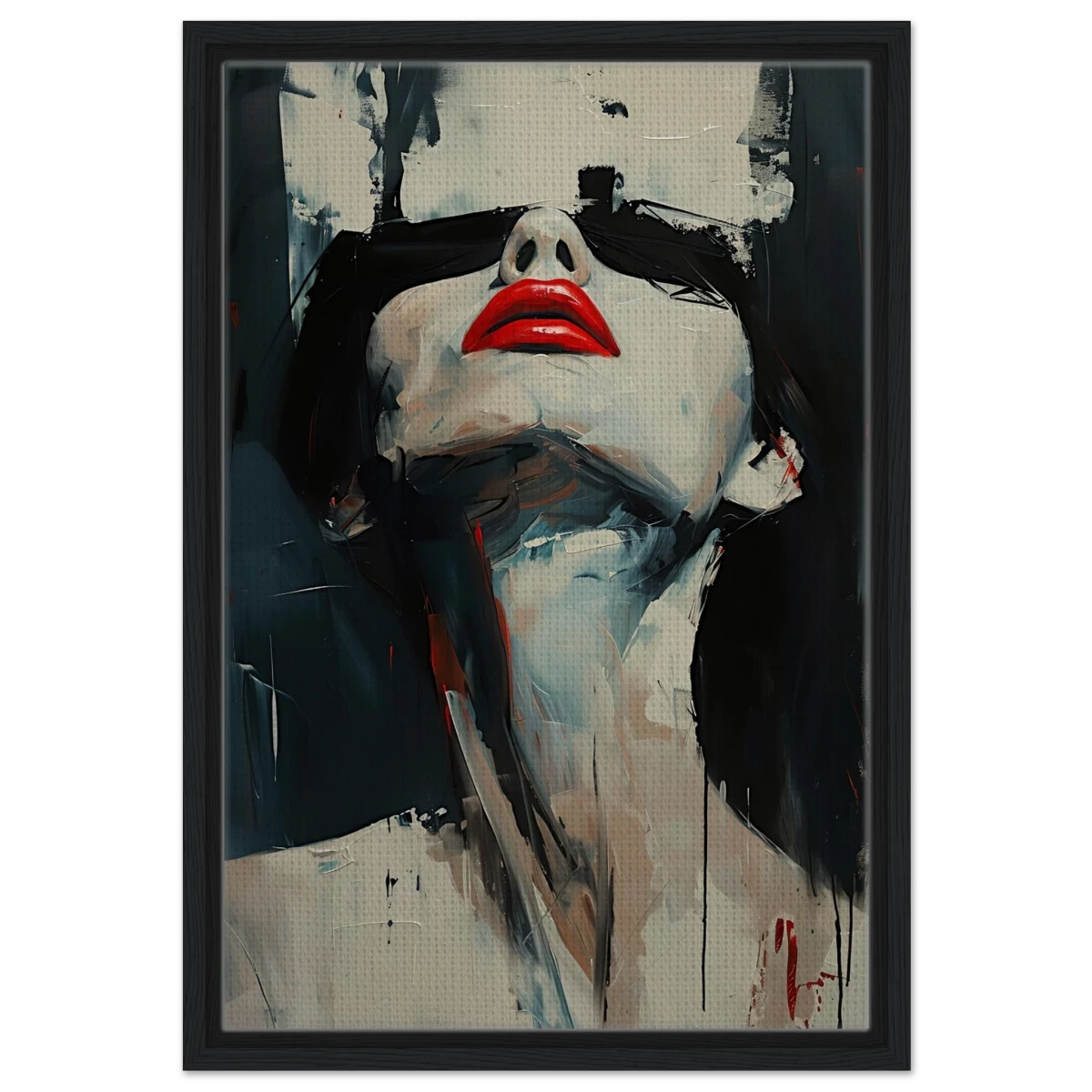 Crimson Silence – Abstract Expression of Desire - Framed Canvas - 40x60 cm / 16x24″ - Black frame