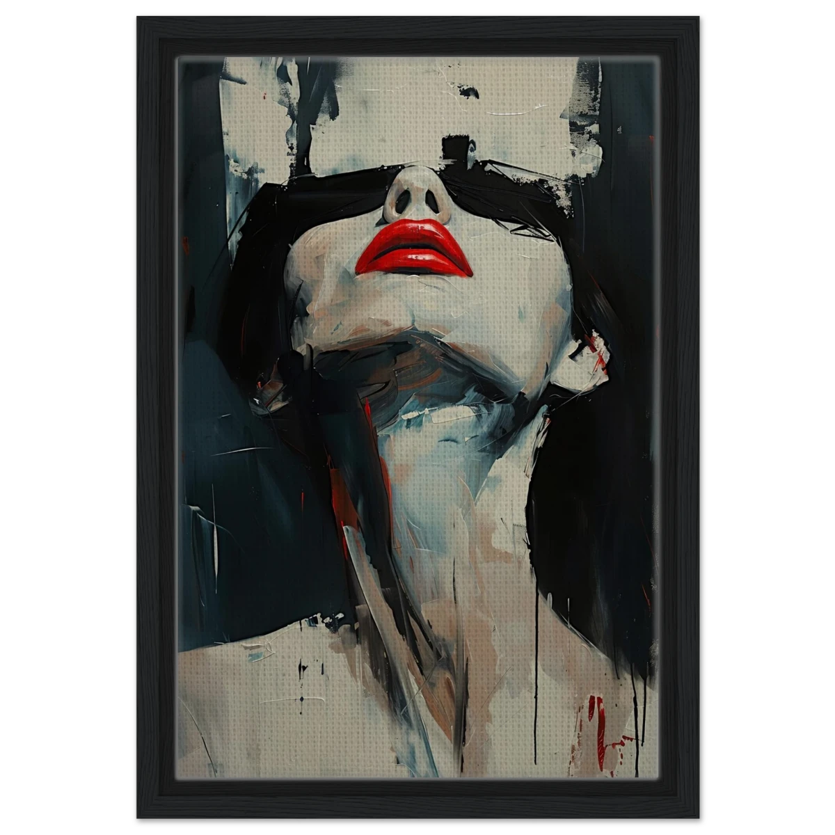 Crimson Silence – Abstract Expression of Desire - Framed Canvas - 30x45 cm / 12x18″ - Black frame