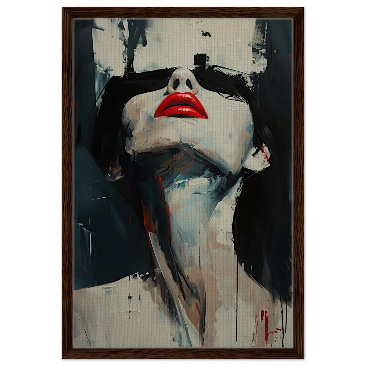 Crimson Silence – Abstract Expression of Desire - Framed Canvas - 50x75 cm / 20x30″ - Dark wood frame
