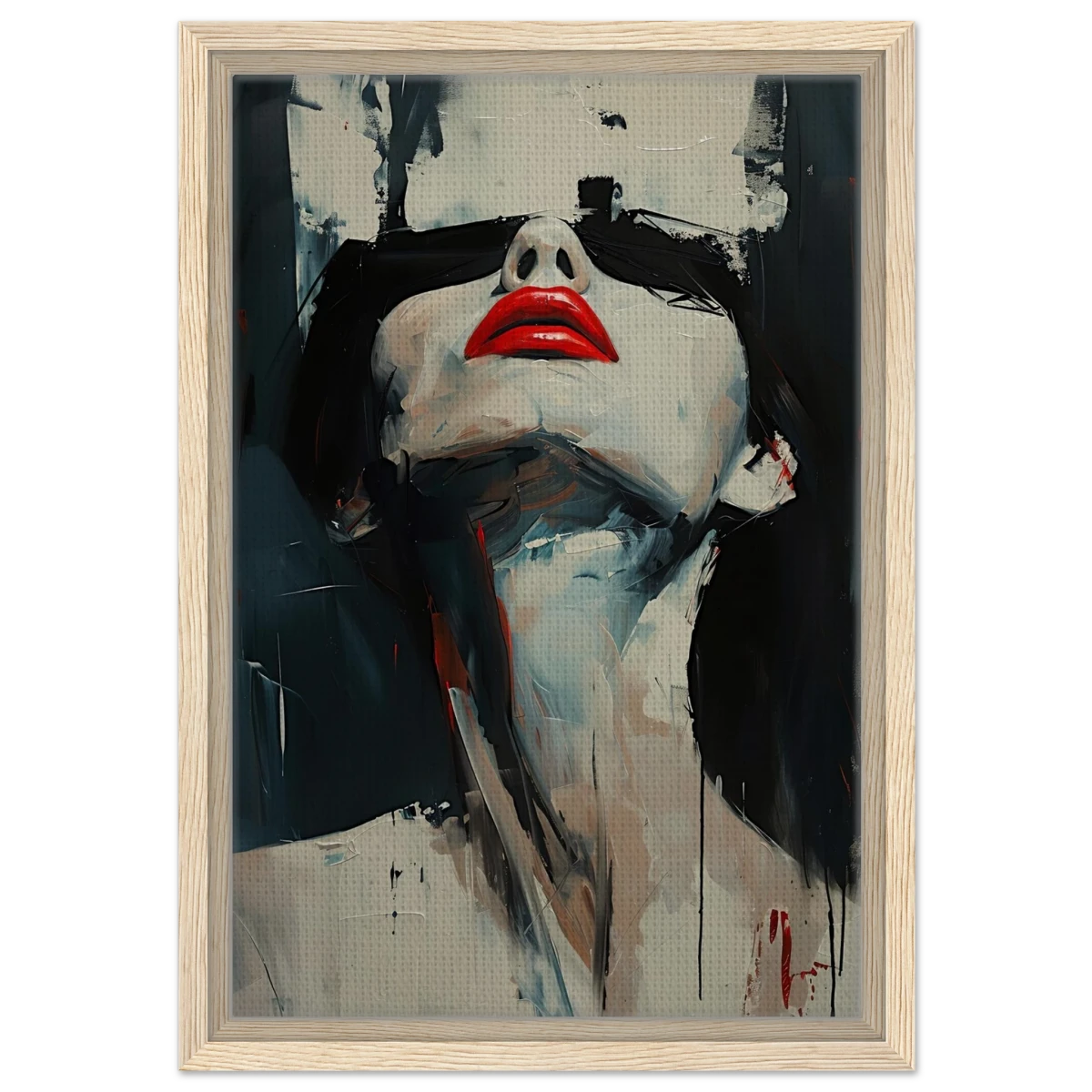 Crimson Silence – Abstract Expression of Desire - Framed Canvas - 30x45 cm / 12x18″ - Wood frame