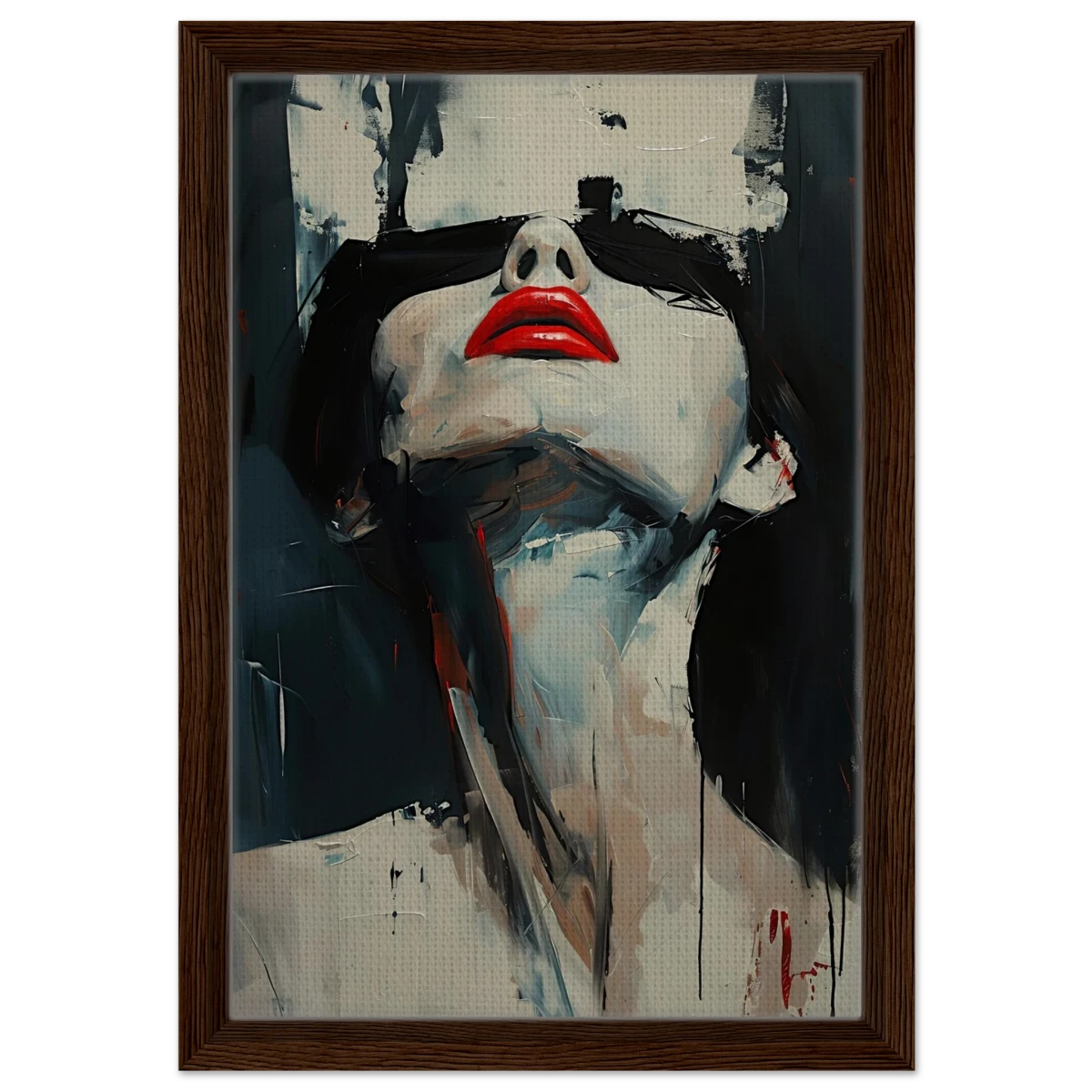 Crimson Silence – Abstract Expression of Desire - Framed Canvas - 30x45 cm / 12x18″ - Dark wood frame