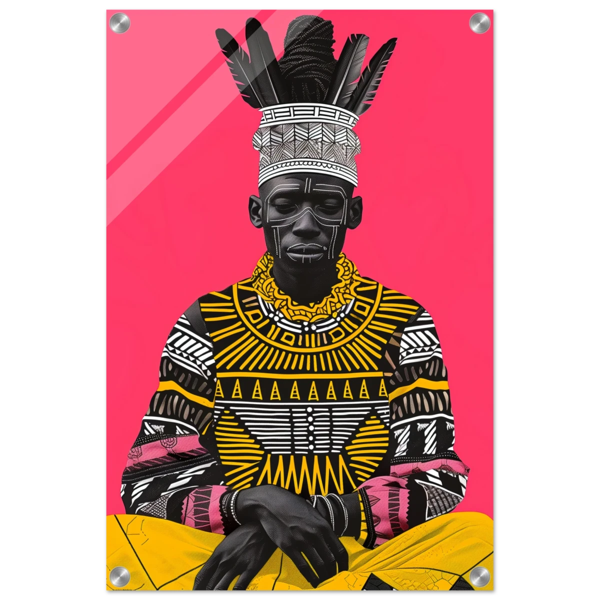 "Crowned in Culture" – Afro - Futurist Tribal Portrait | Wall art Print - Acrylic Print - 40x60 cm / 16x24″ -