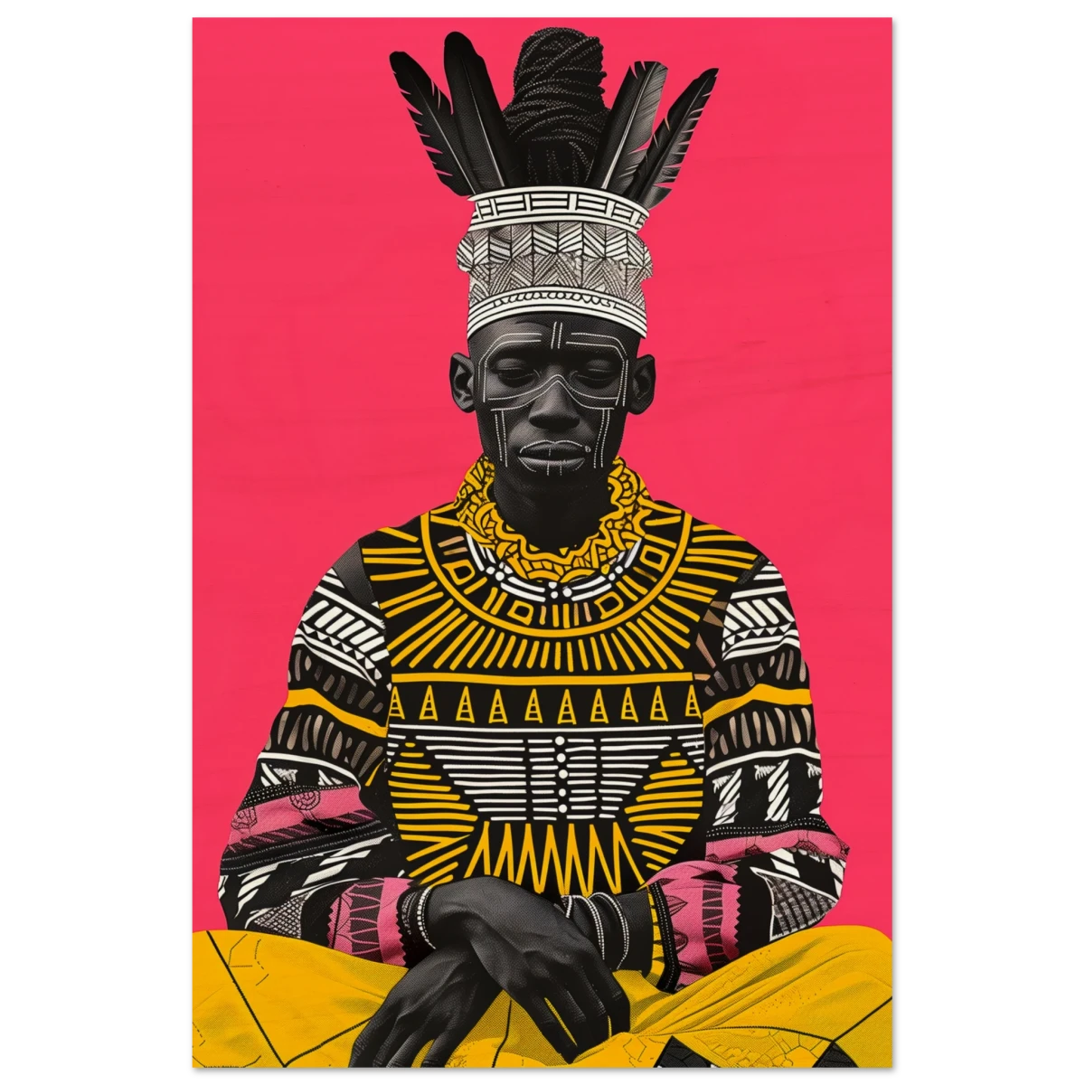 "Crowned in Culture" – Afro - Futurist Tribal Portrait | Wall art Print - Wood Prints - 40x60 cm / 16x24″ -