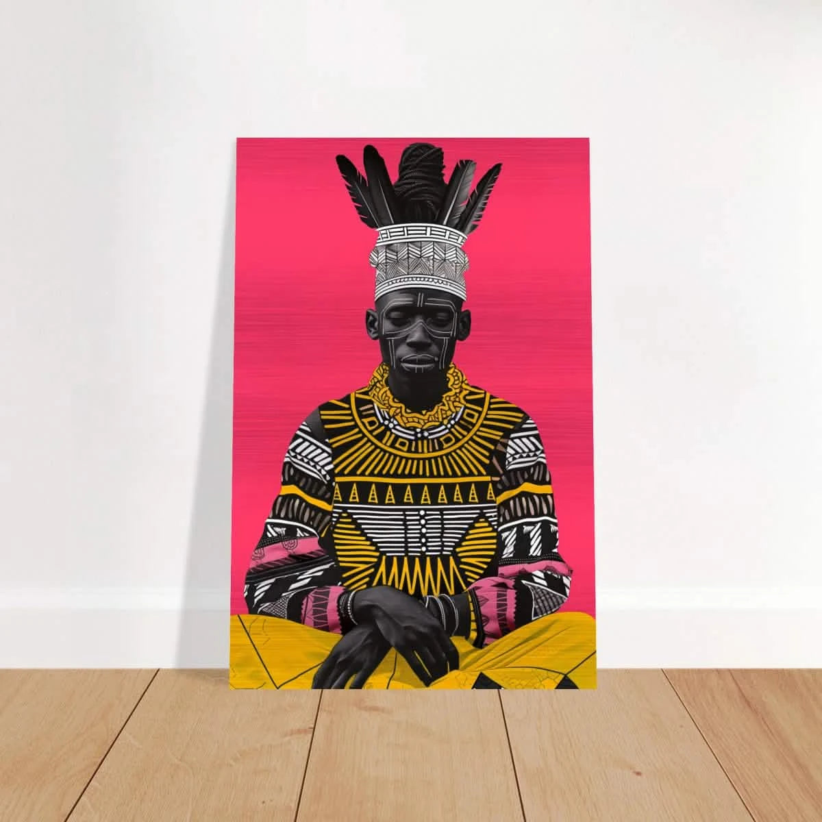 "Crowned in Culture" – Afro - Futurist Tribal Portrait | Wall art Print - Brushed Aluminum Print - 50x75 cm / 20x30″ -