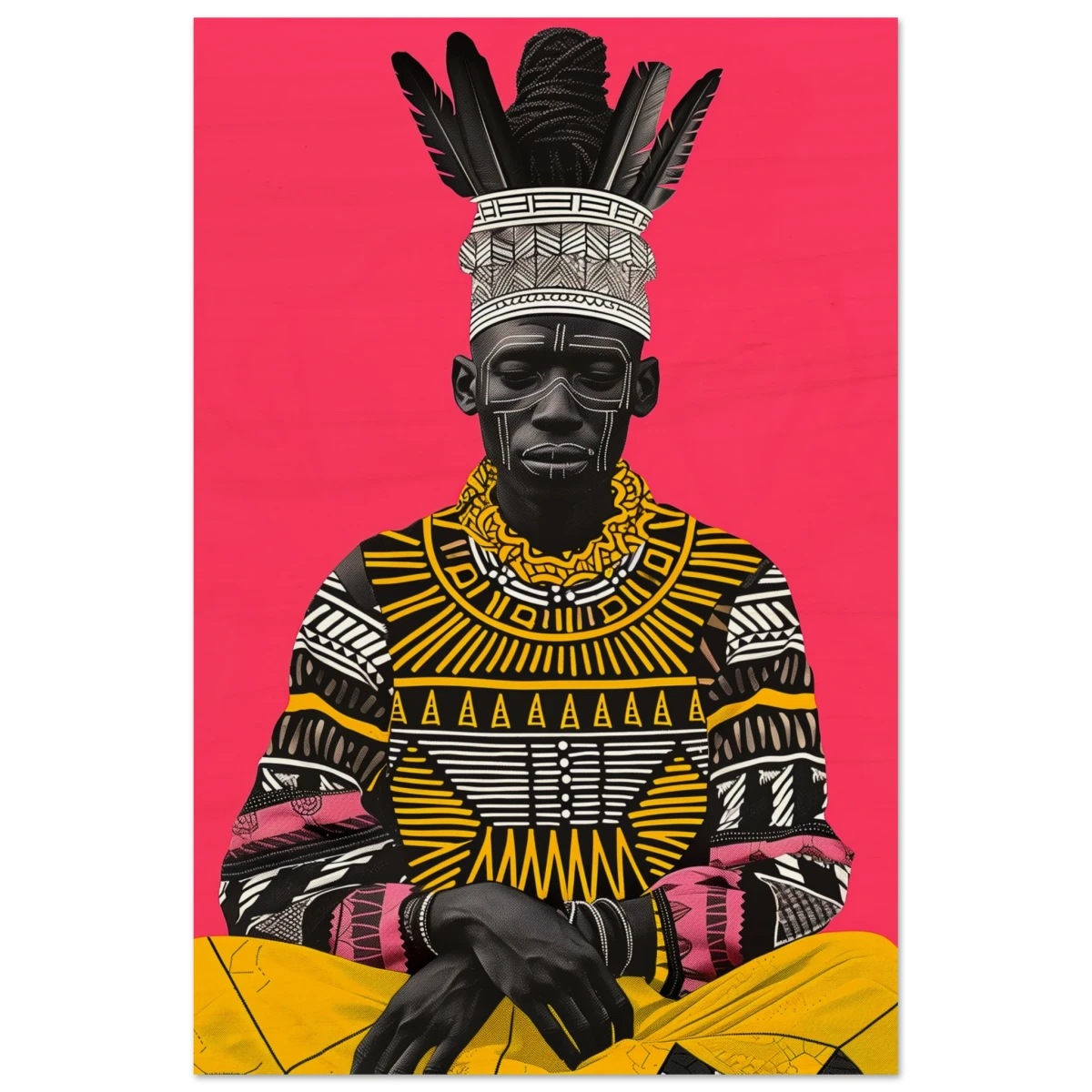 "Crowned in Culture" – Afro - Futurist Tribal Portrait | Wall art Print - Wood Prints - 30x45 cm / 12x18″ -