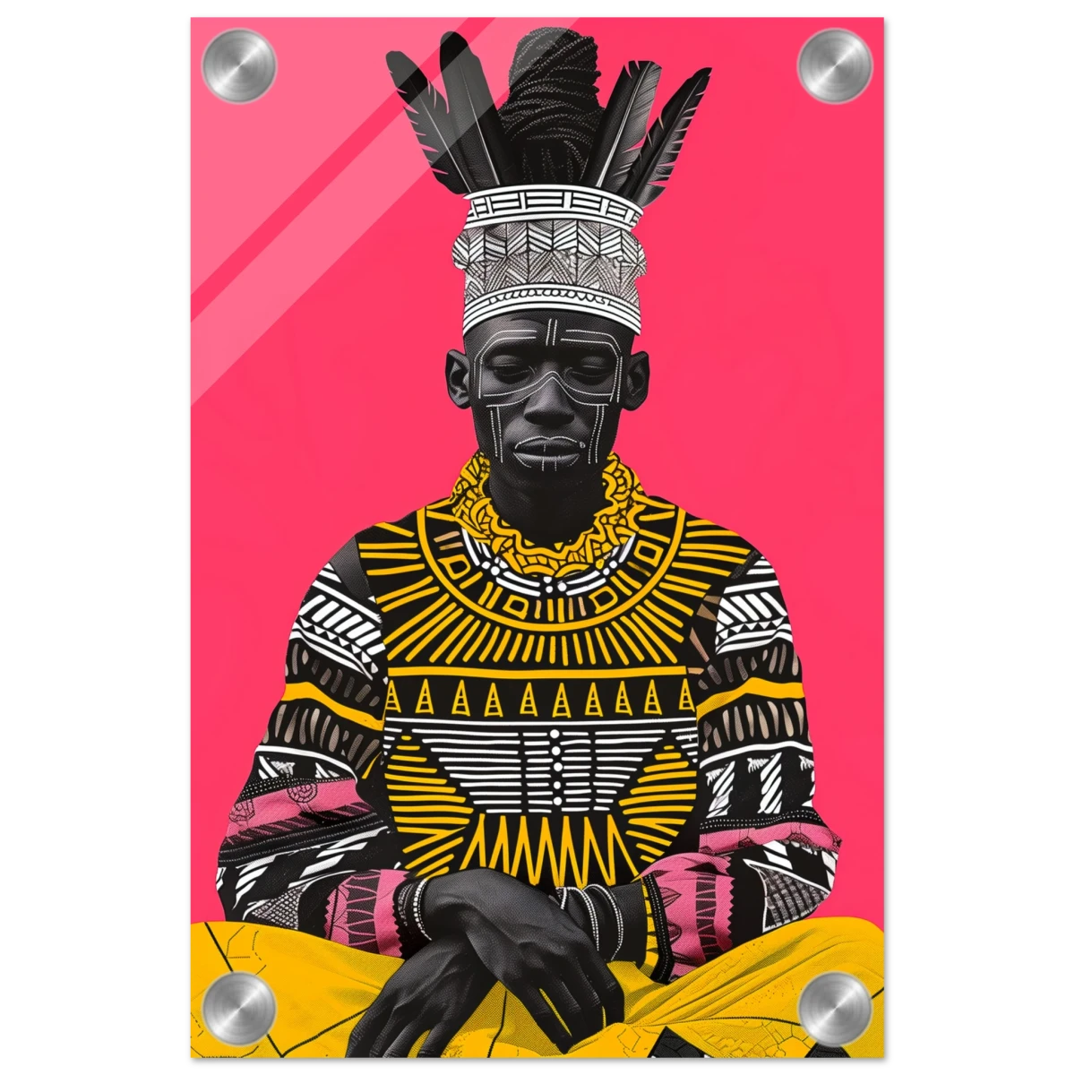 "Crowned in Culture" – Afro - Futurist Tribal Portrait | Wall art Print - Acrylic Print - 20x30 cm / 8x12″ -
