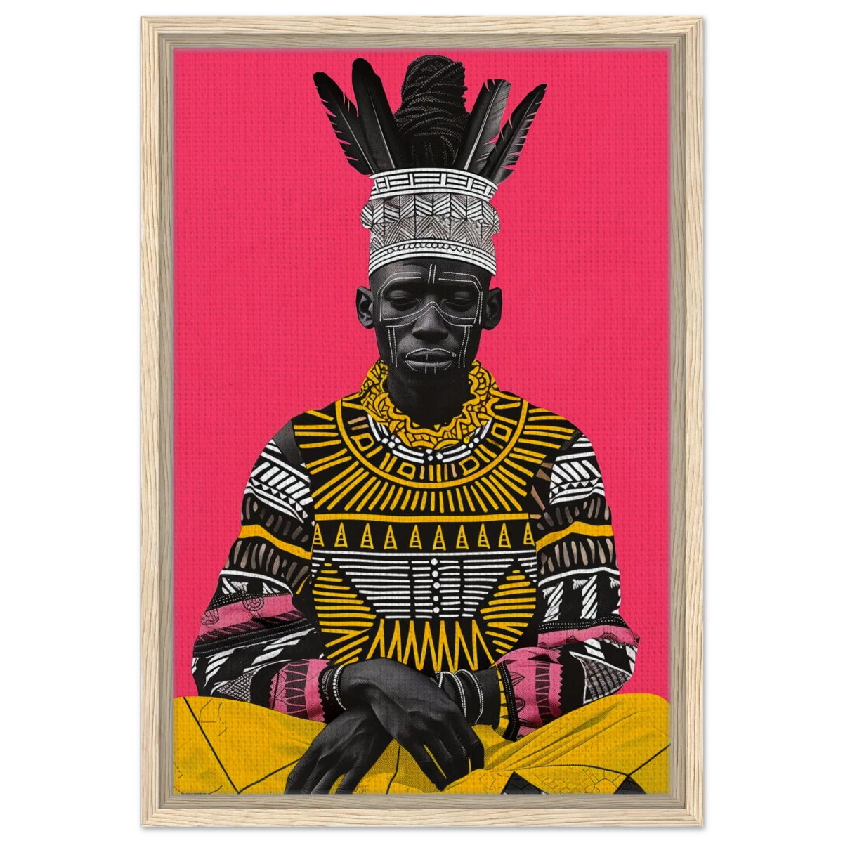 "Crowned in Culture" – Afro - Futurist Tribal Portrait | Wall art Print - Framed Canvas - 40x60 cm / 16x24″ - Wood frame