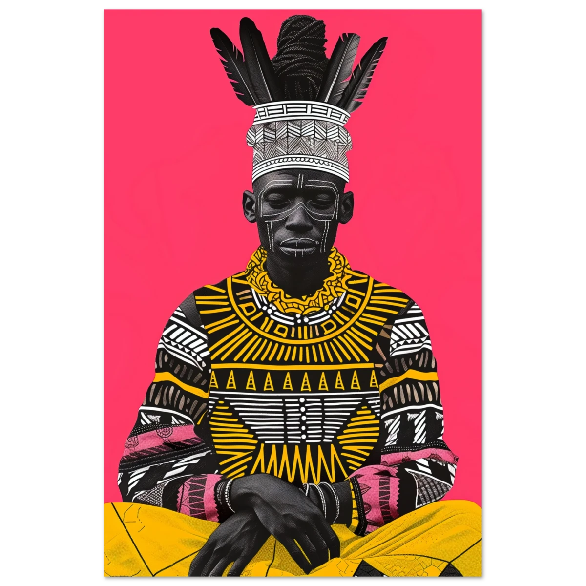 "Crowned in Culture" – Afro - Futurist Tribal Portrait | Wall art Print - Fine Art Poster - 40x60 cm / 16x24″ -