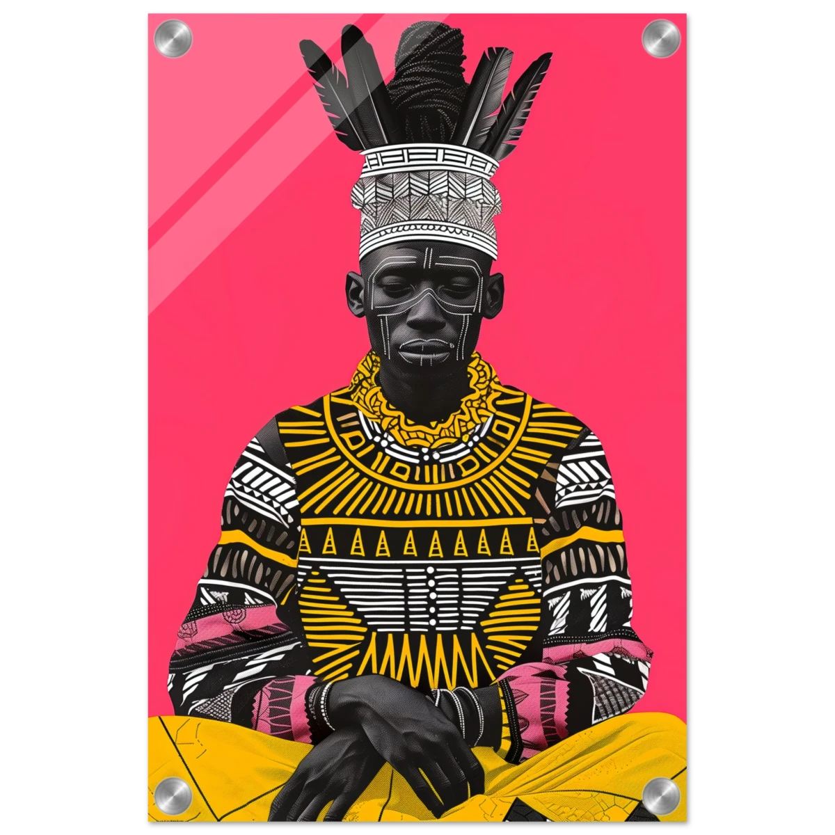 "Crowned in Culture" – Afro - Futurist Tribal Portrait | Wall art Print - Acrylic Print - 30x45 cm / 12x18″ -