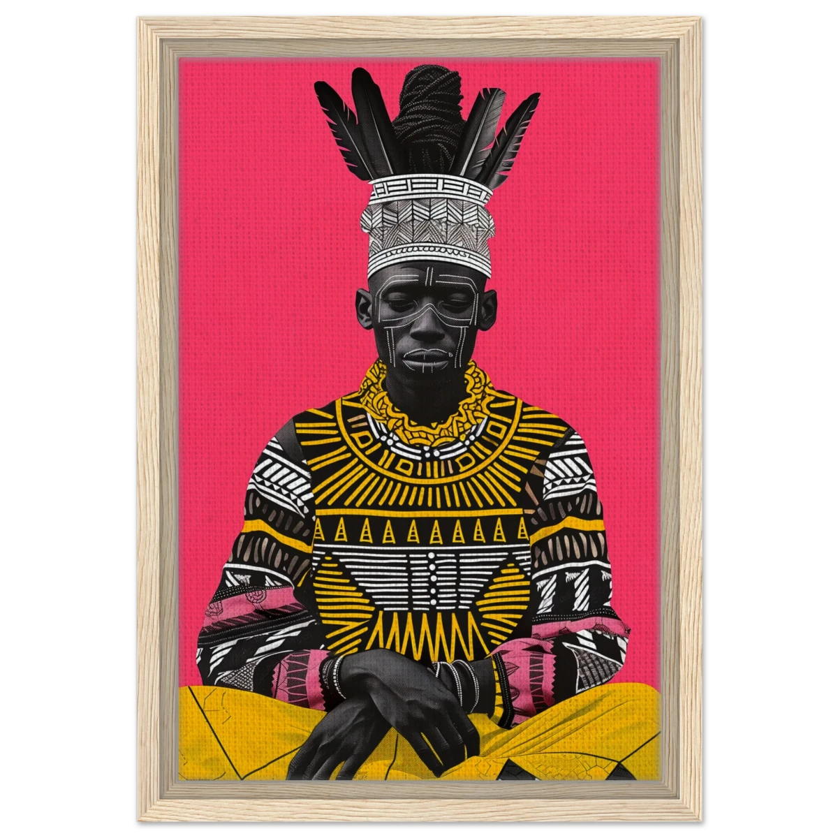 "Crowned in Culture" – Afro - Futurist Tribal Portrait | Wall art Print - Framed Canvas - 30x45 cm / 12x18″ - Wood frame