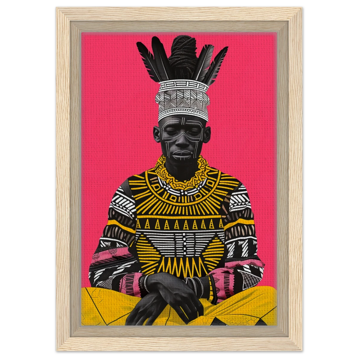 "Crowned in Culture" – Afro - Futurist Tribal Portrait | Wall art Print - Framed Canvas - 20x30 cm / 8x12″ - Wood frame