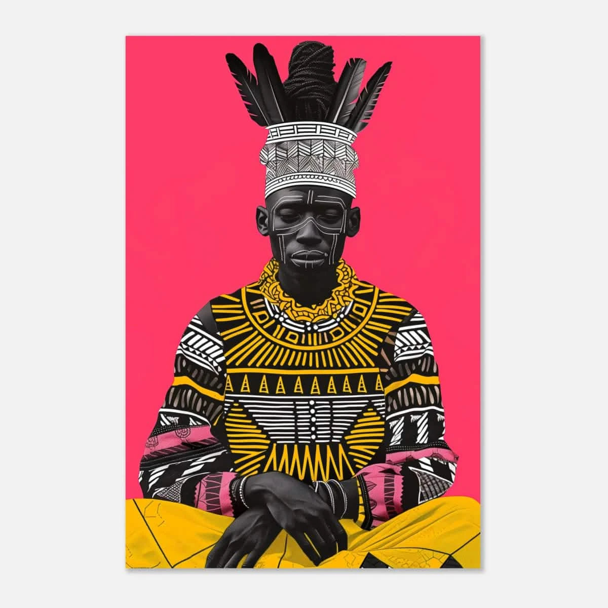 "Crowned in Culture" – Afro - Futurist Tribal Portrait | Wall art Print - Aluminum Print - 50x75 cm / 20x30″ -