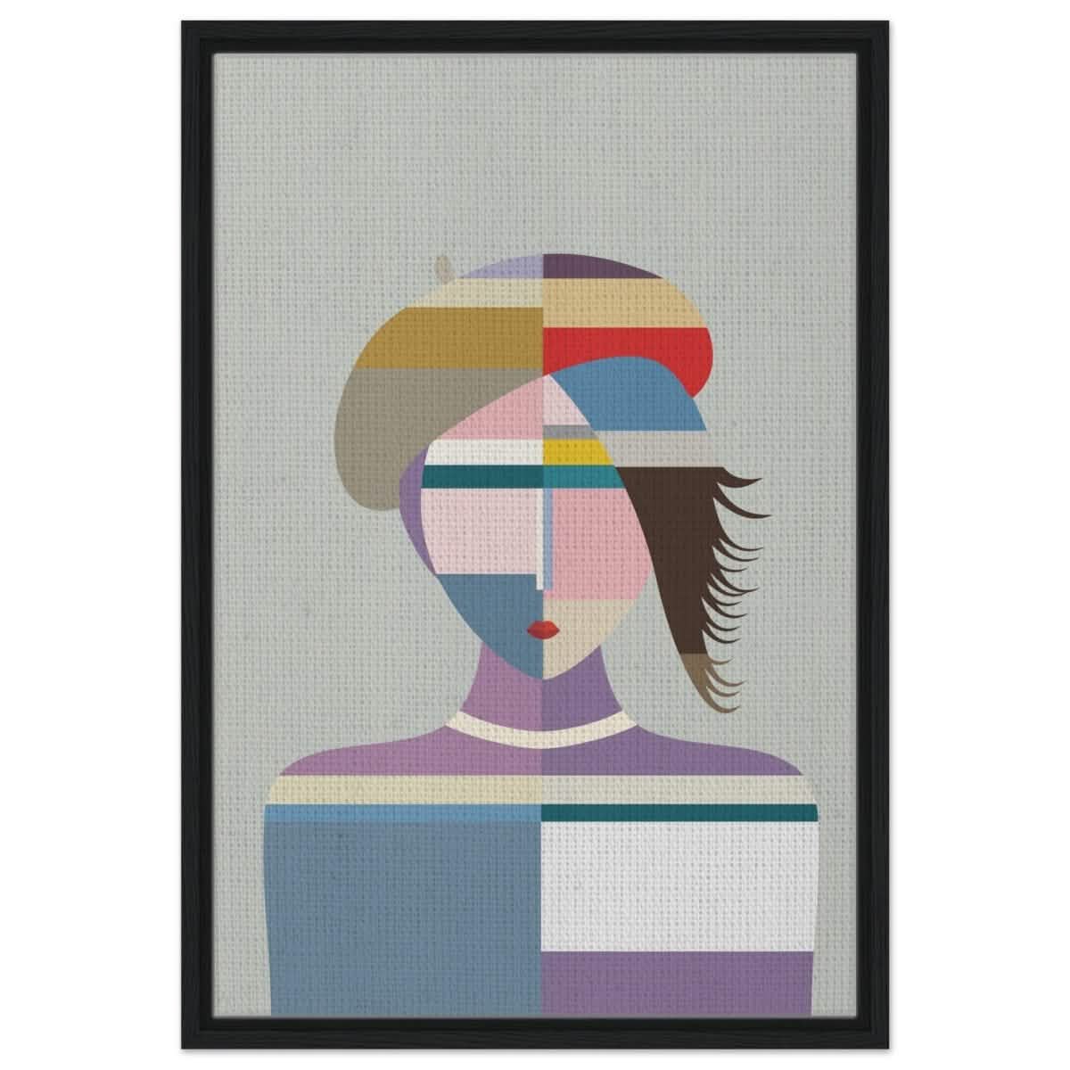 Cubist Muse – A Modern Take on Abstract Portraiture - Framed Canvas - 50x75 cm / 20x30″ - Black frame