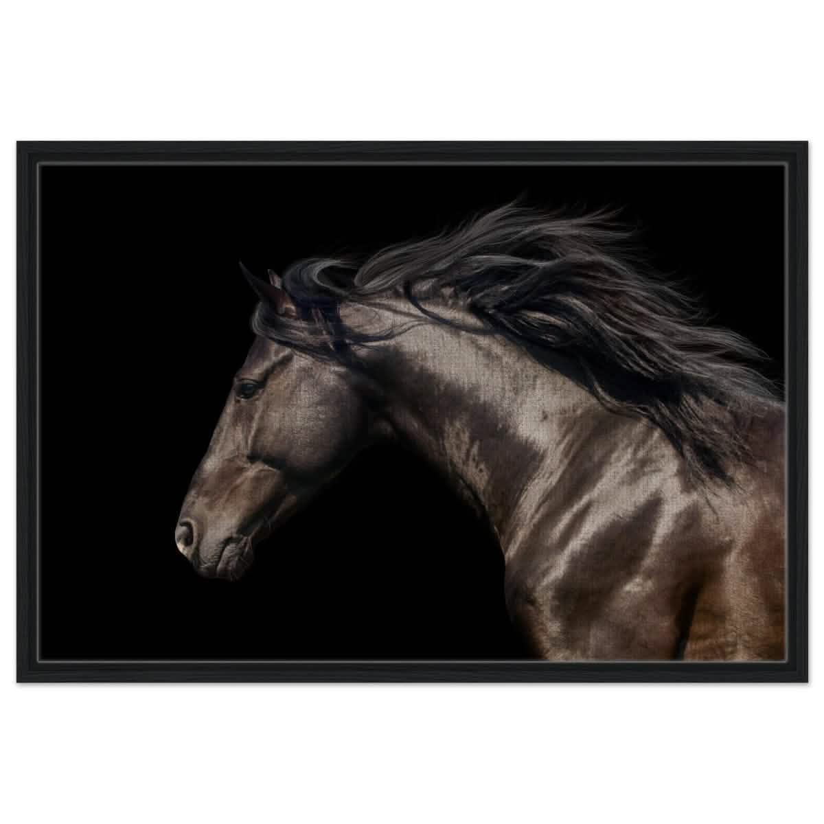 Da Vinci Animal Kingdom Art Wall art print | Brown horse - Framed Canvas - 60x90 cm / 24x36″ - Black frame