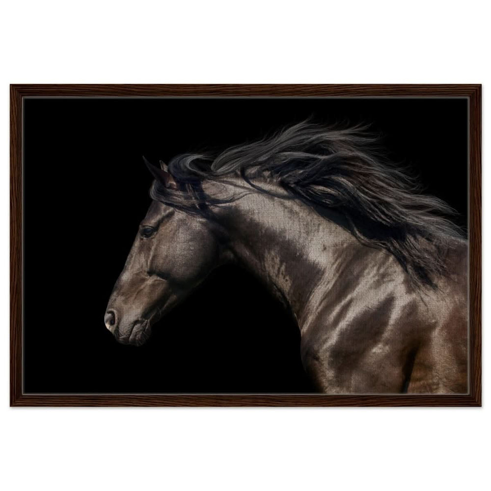 Da Vinci Animal Kingdom Art Wall art print | Brown horse - Framed Canvas - 60x90 cm / 24x36″ - Dark wood frame