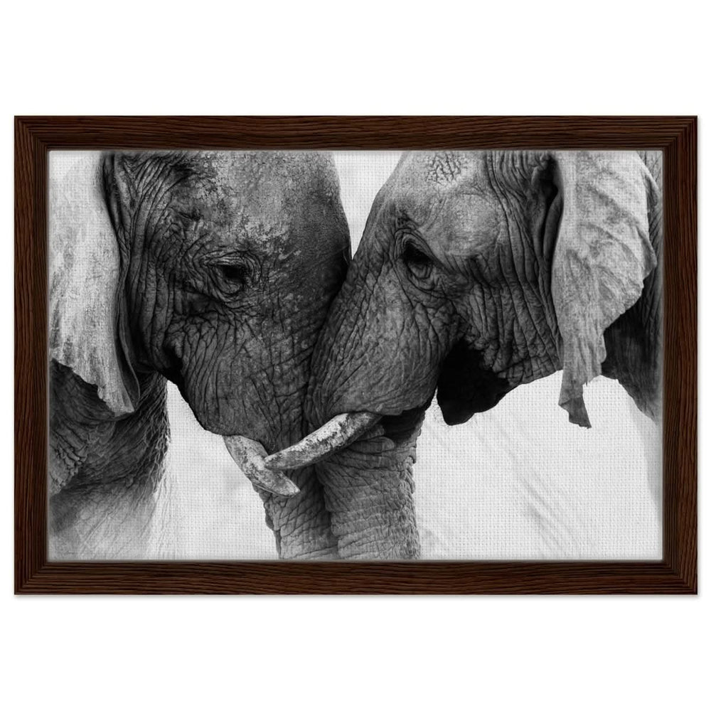 Da Vinci Animal Kingdom Art Wall art print | Elephant Love - Framed Canvas - 30x45 cm / 12x18″ - Dark wood frame