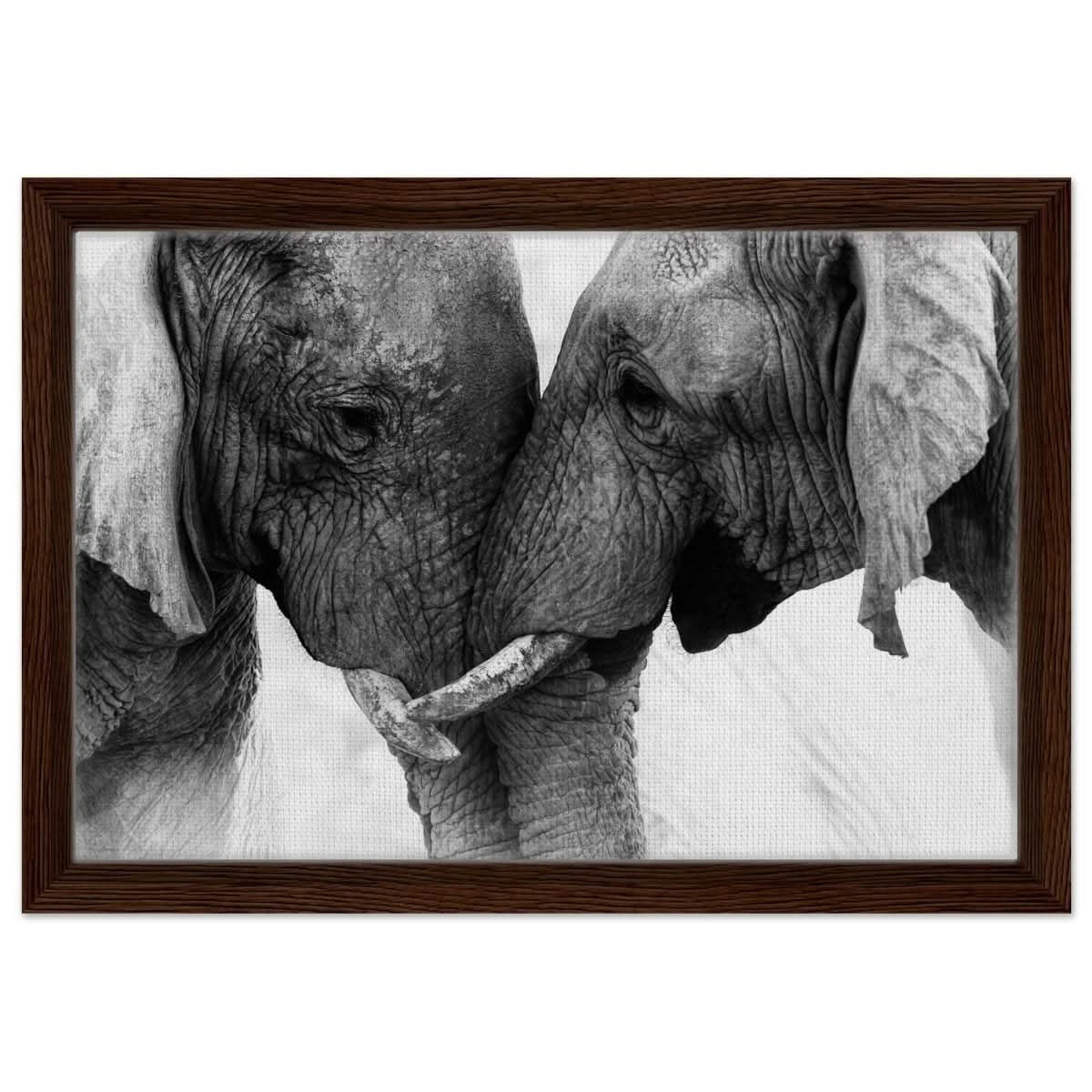 Da Vinci Animal Kingdom Art Wall art print | Elephant Love - Framed Canvas - 30x45 cm / 12x18″ - Dark wood frame