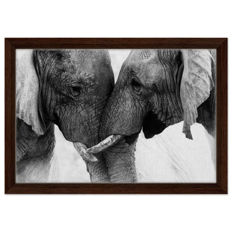 Da Vinci Animal Kingdom Art Wall art print | Elephant Love - Framed Canvas - 30x45 cm / 12x18″ - Dark wood frame