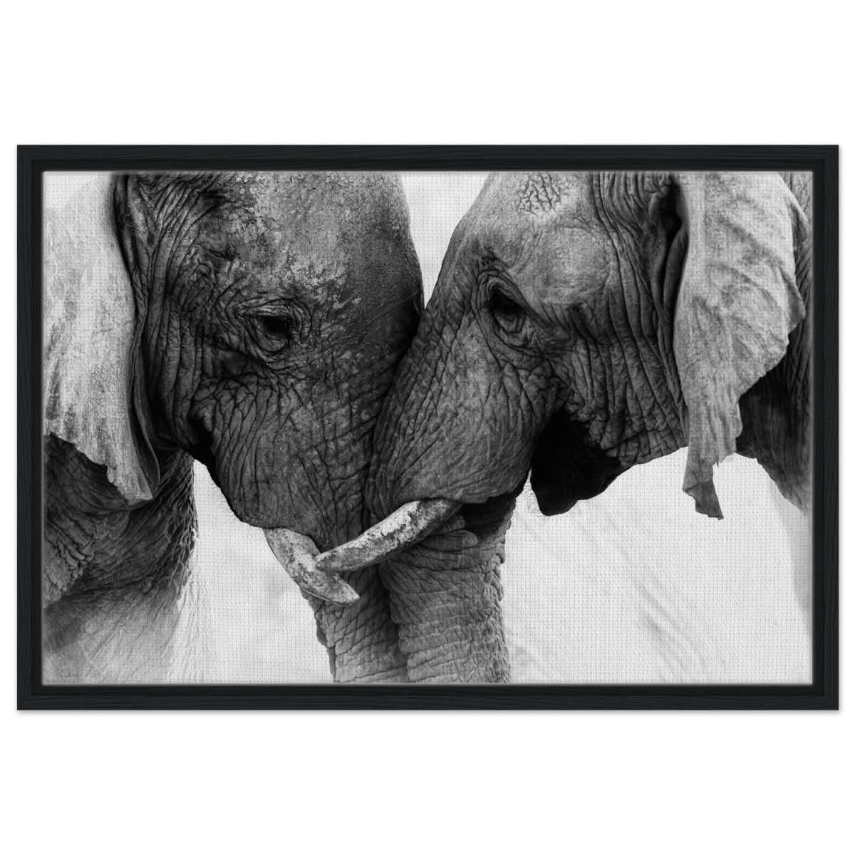 Da Vinci Animal Kingdom Art Wall art print | Elephant Love - Framed Canvas - 50x75 cm / 20x30″ - Black frame