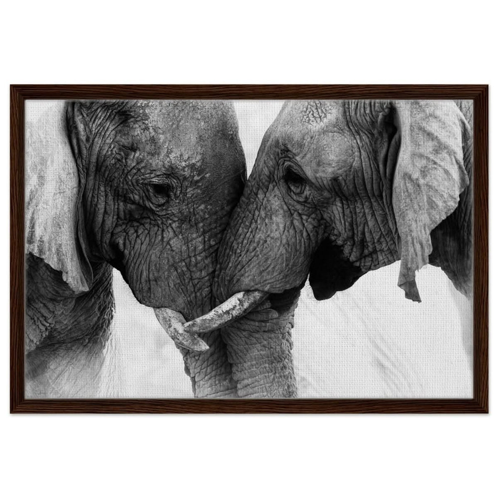Da Vinci Animal Kingdom Art Wall art print | Elephant Love - Framed Canvas - 50x75 cm / 20x30″ - Dark wood frame