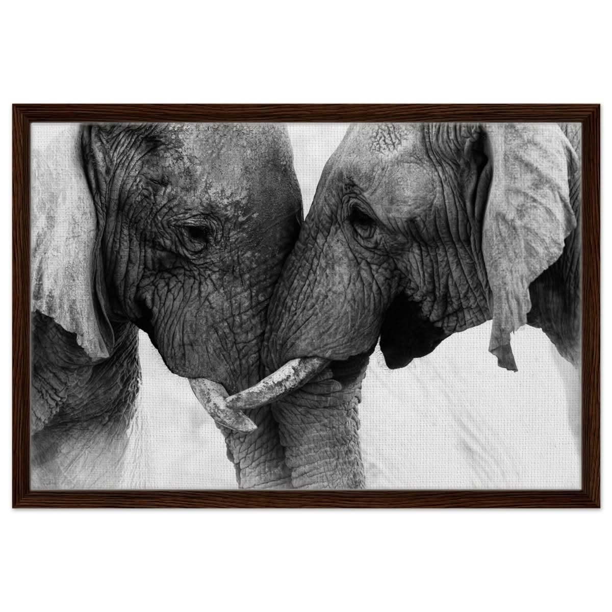 Da Vinci Animal Kingdom Art Wall art print | Elephant Love - Framed Canvas - 50x75 cm / 20x30″ - Dark wood frame