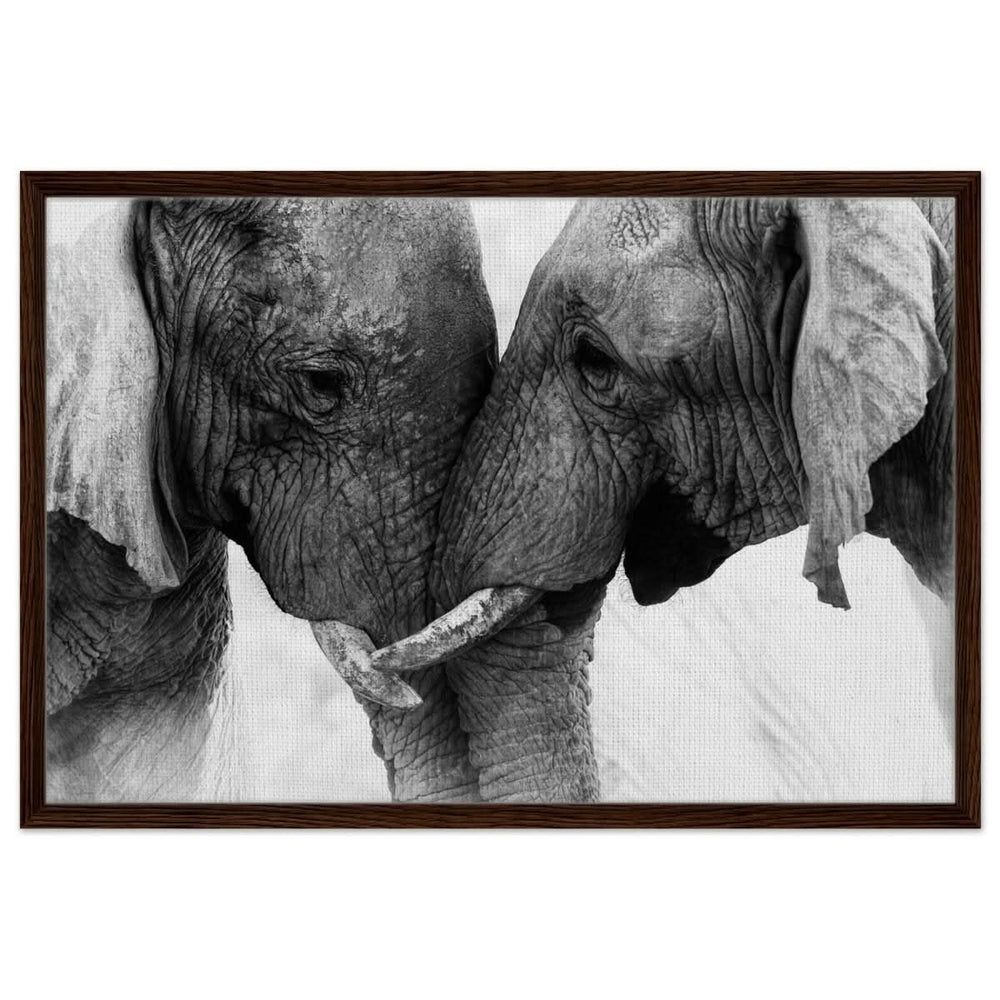 Da Vinci Animal Kingdom Art Wall art print | Elephant Love - Framed Canvas - 60x90 cm / 24x36″ - Dark wood frame
