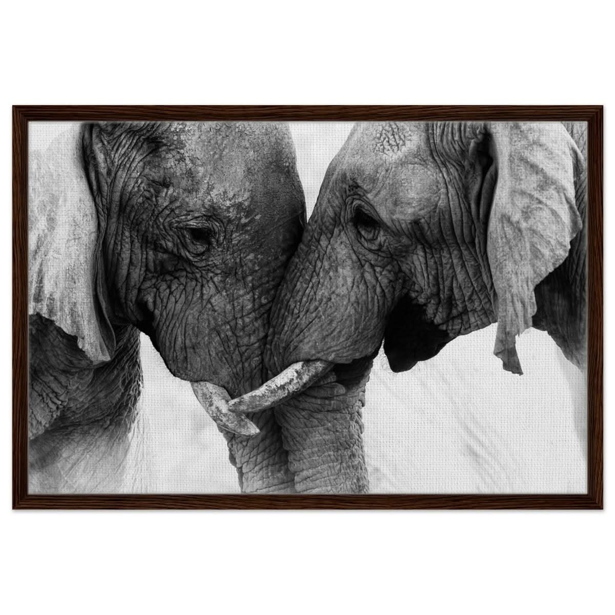 Da Vinci Animal Kingdom Art Wall art print | Elephant Love - Framed Canvas - 60x90 cm / 24x36″ - Dark wood frame